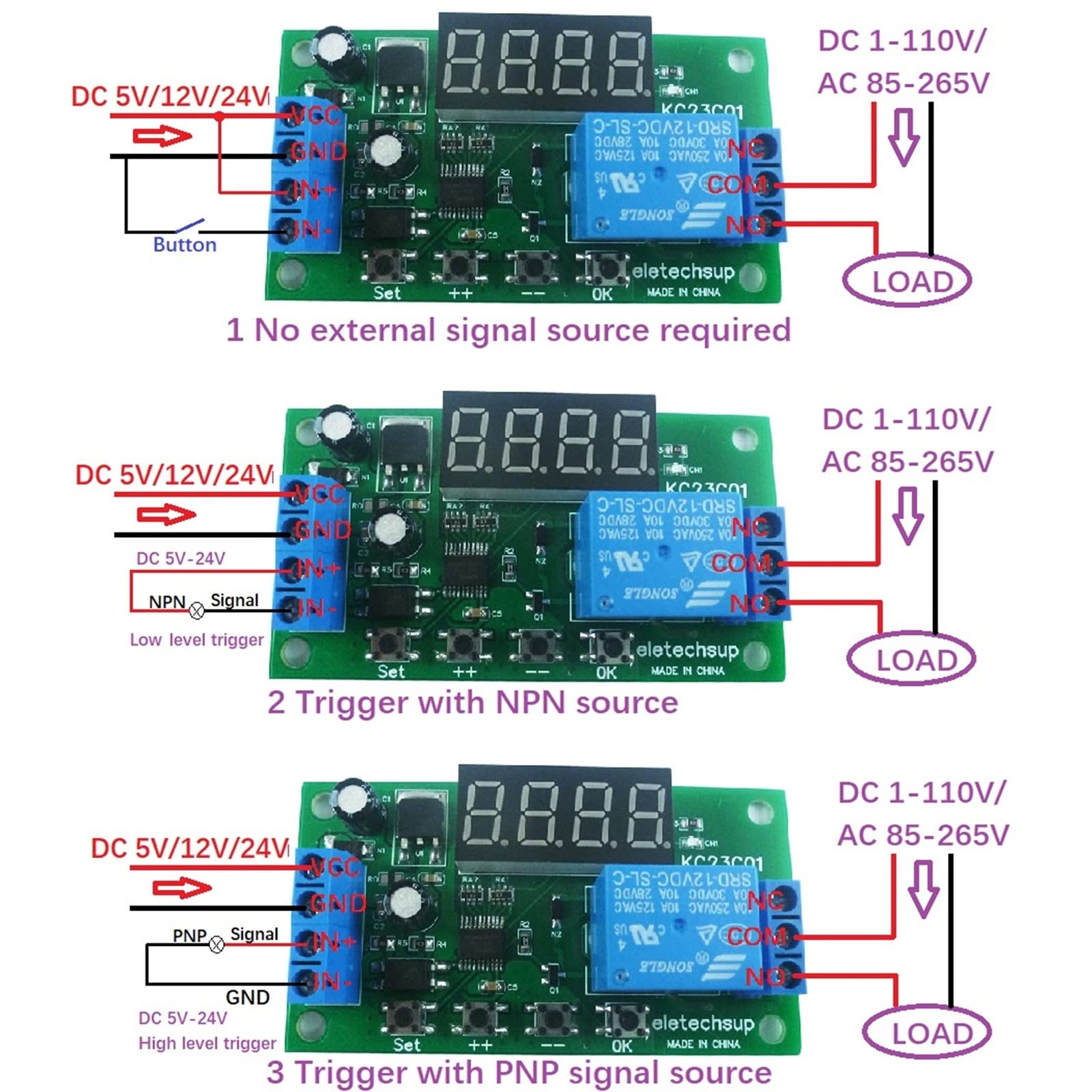 DC 5V 12V 24V Multifunktions-Impulszähler Verzögerungszeitrelais Einfaches Modul(24V)