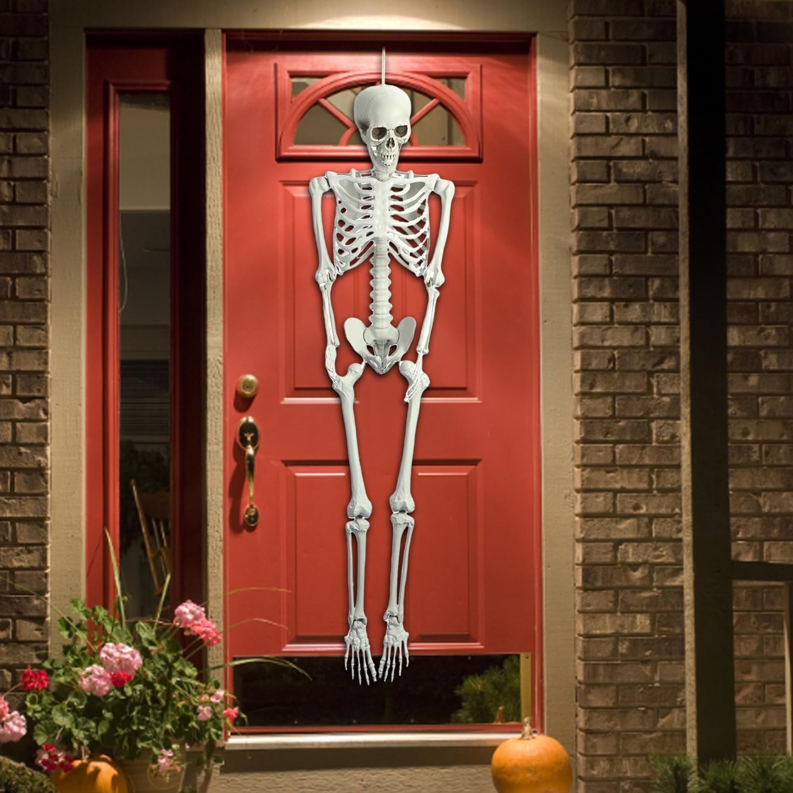 Scheletro di Halloween, 165 cm, scheletro a grandezza naturale, giocattolo scheletro, scheletro snodabile, a grandezza naturale, articolazioni mobili per tutto il corpo, per prato, cortile