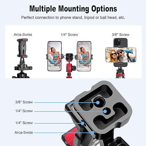 Miniatura 6 de Manbily Soporte de trípode para teléfono, adaptador de metal para teléfono inteligente con soporte para teléfono doble, giro de 360, abrazadera de