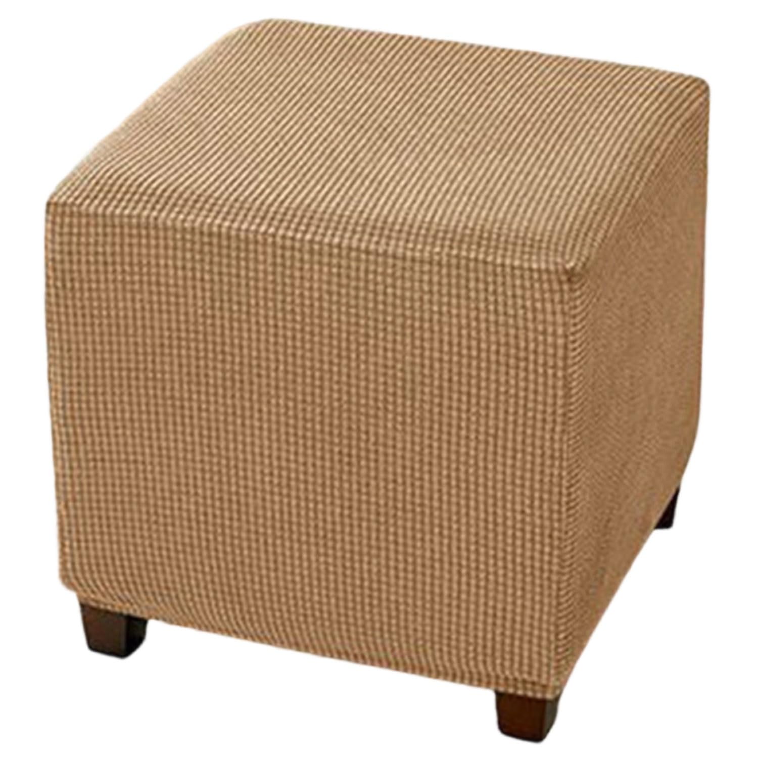 uyeoco Ottoman Slipcover Cover, 30x30/35x35/40x40/45x45 cm Square Footstool Protector Covers Stool Ottoman Covers Stretch with Elastic Bottom,Machine Washable(light coffee,50x50 cm)