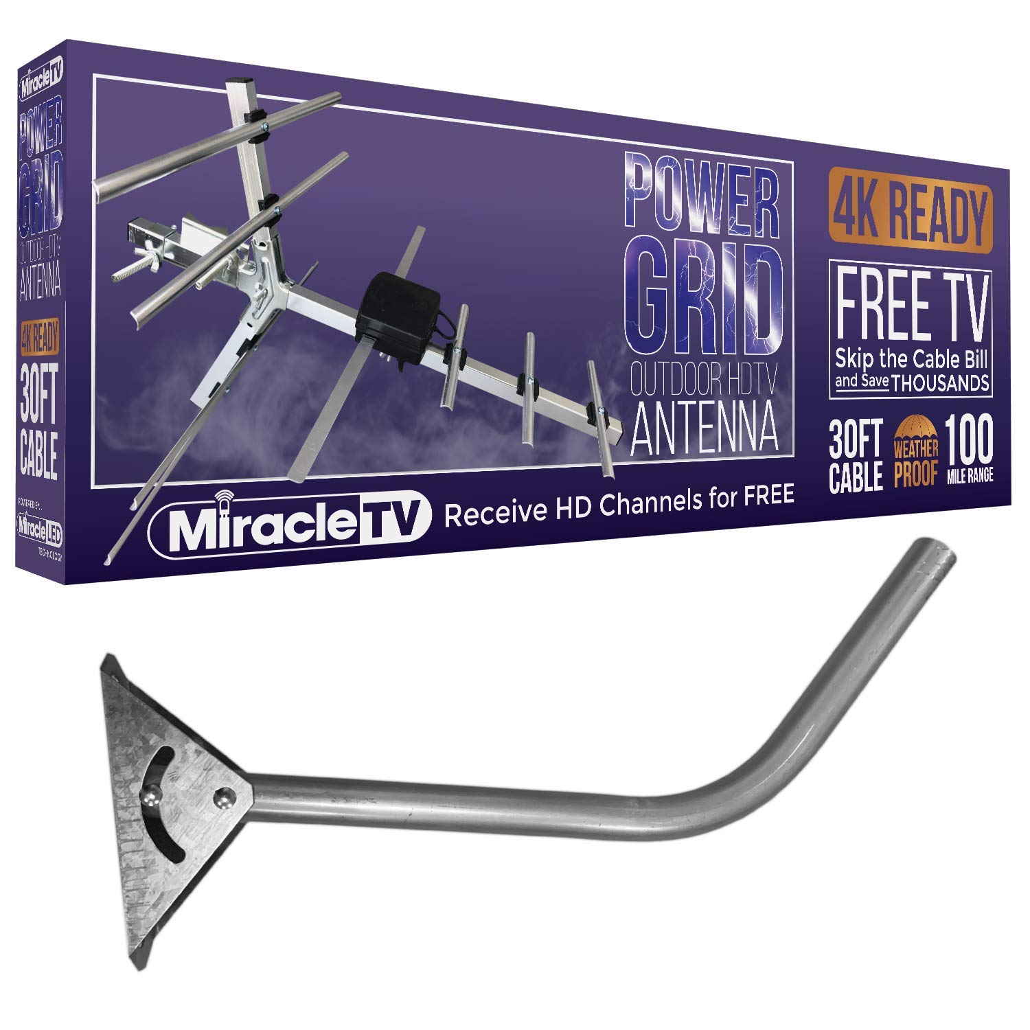 Miracle TV Power Grid - Antena HDTV para Exteriores con Poste de Montaje