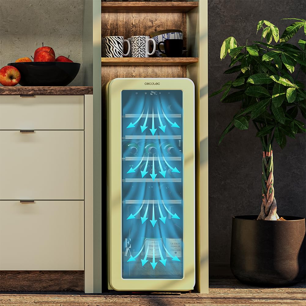 Cecotec Cantinetta 24 Bottiglie Retrò Bolero Grandsommelier Origin 24 Hit Green. Finitura Verde Controllo Led, Temp. 5-20ºC, NoFrost, Ripiani In Legno, Luce Interna, Ventilazione