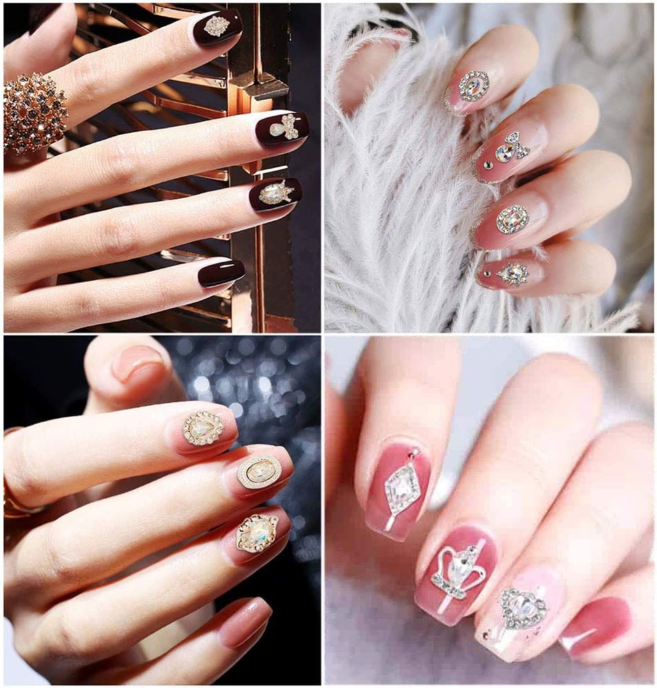 48PCS 3D Luxury Nail Art Rhinestones Nail Diamonds Glass Crystal AB Metal Gems Jewels Stones for DIY Nail Art Work Design Decoration Craft Jewelry Making