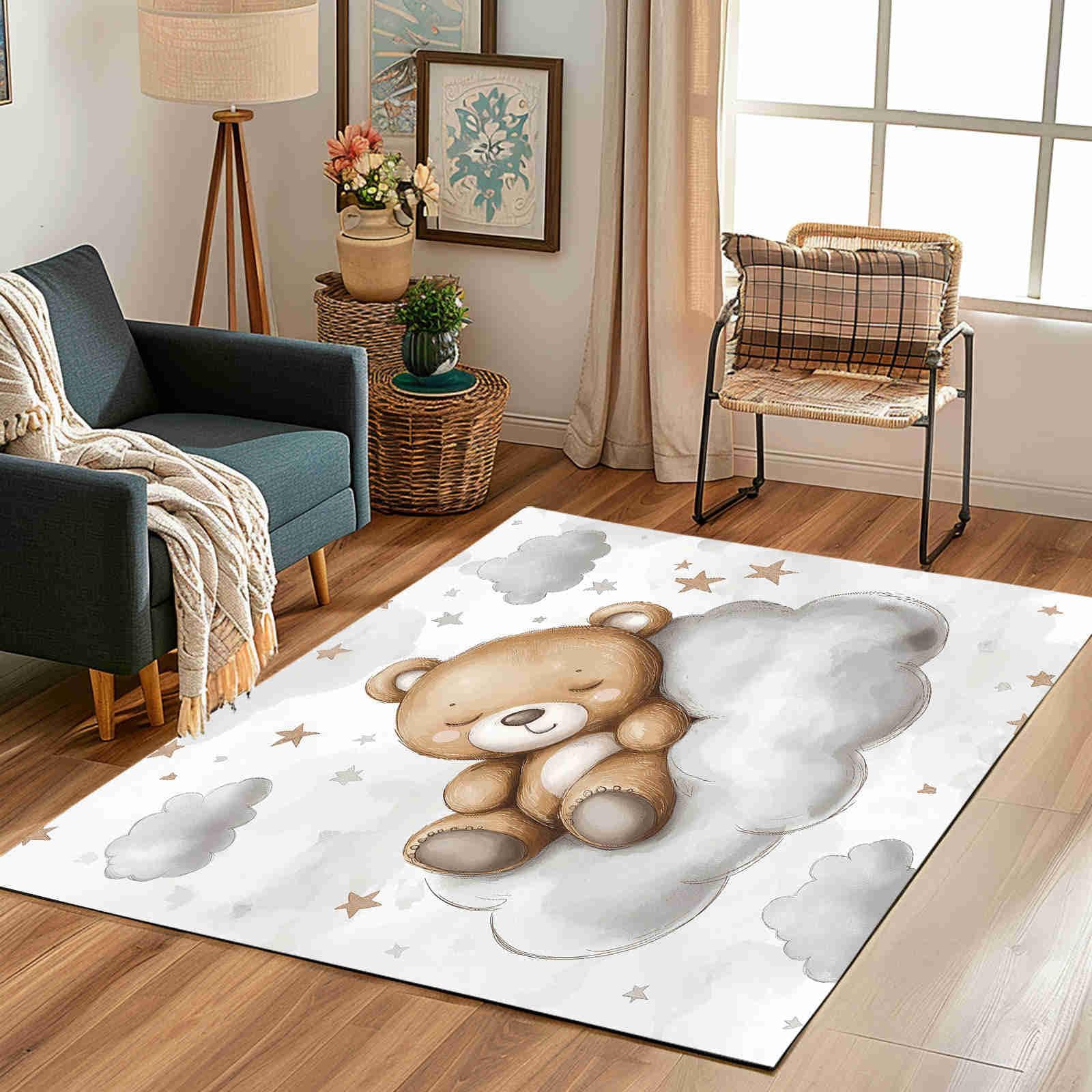 Dywaniki dla dzieci z motywem kreskówkowym miś, 200 x 250 cm, urocza chmura, zmywalny, dywanik do pokoju dziecięcego, sypialni, salonu, antypoślizgowa mata podłogowa do pokoju zabaw