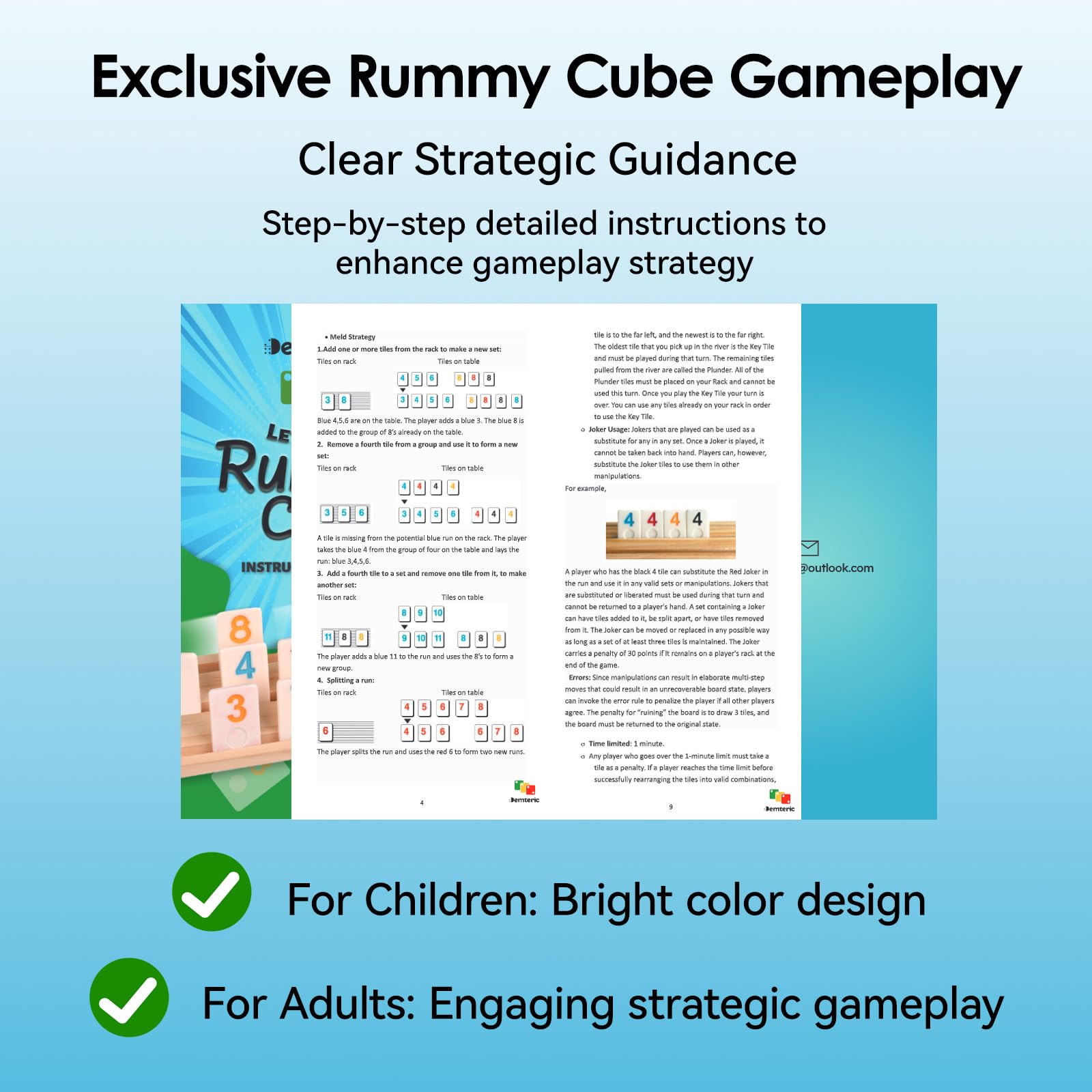Rummy Cube Gioco per 6 giocatori con custodia da viaggio portatile, 162 piastrelle in melamina e 6 supporti in legno, classico gioco da tavolo strategico per famiglie per adulti e bambini