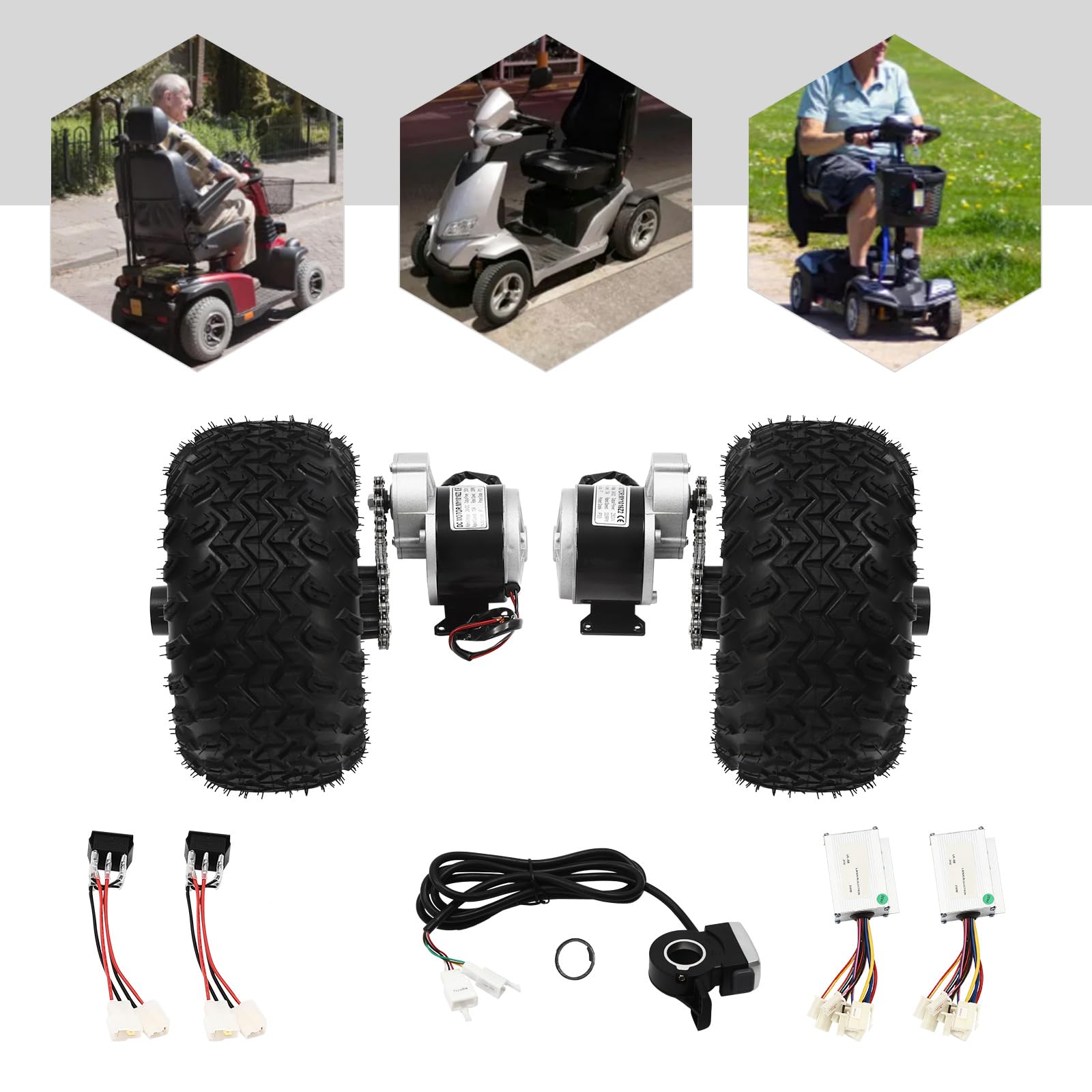 Motor Drive Air Wheel zestaw do konwersji kół 10", zestaw podwójnych kół do małych gokartów, elektrycznych wózków inwalidzkich i skuterów mobilnych dla seniorów, 24 V, 250 W