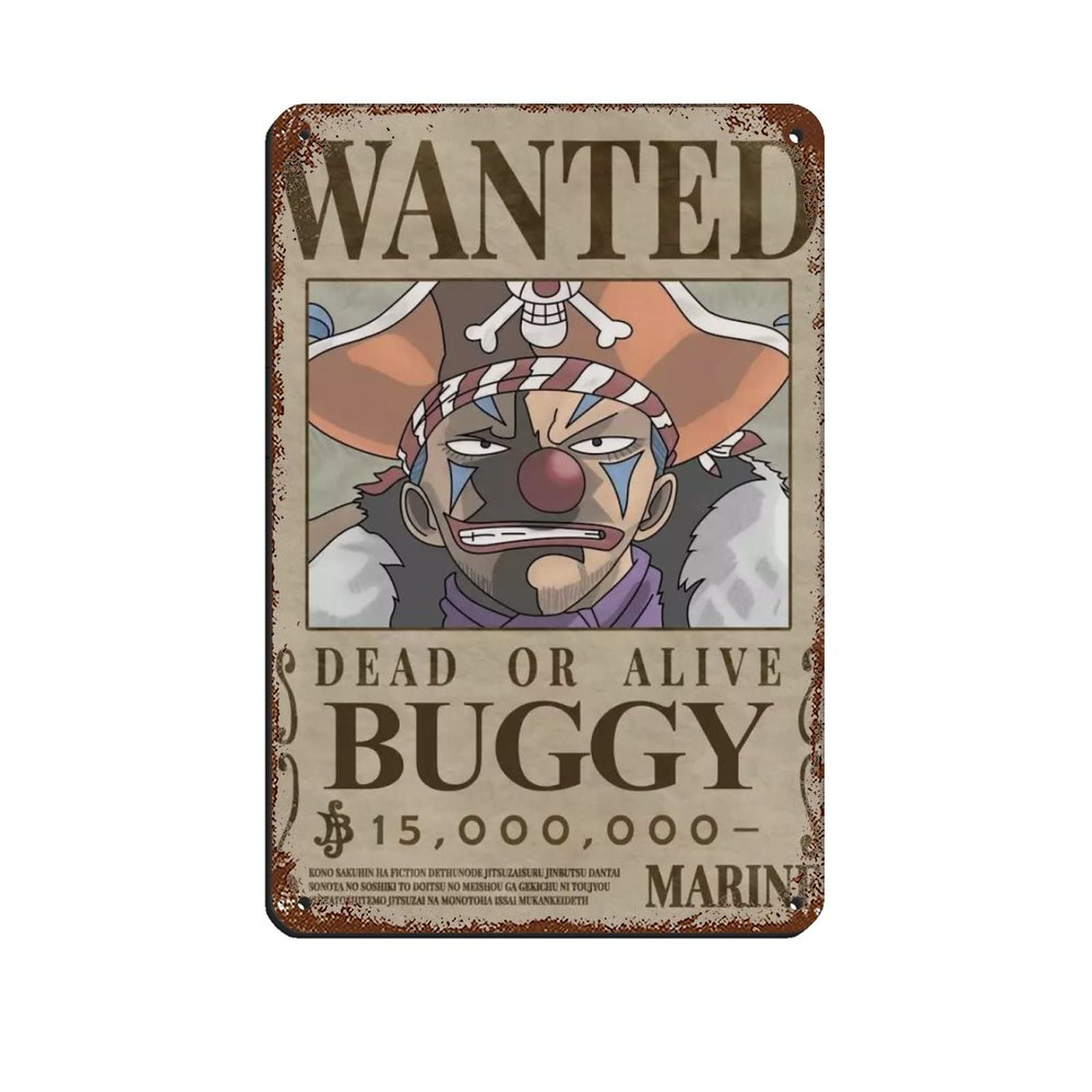 FUKITT One Piece Buggy Wanted Poster Tin Sign Vintage Metal Pub Club Cafe Bar Home Wall Art Decoration Poster Retro 8x12inch(20x30cm)