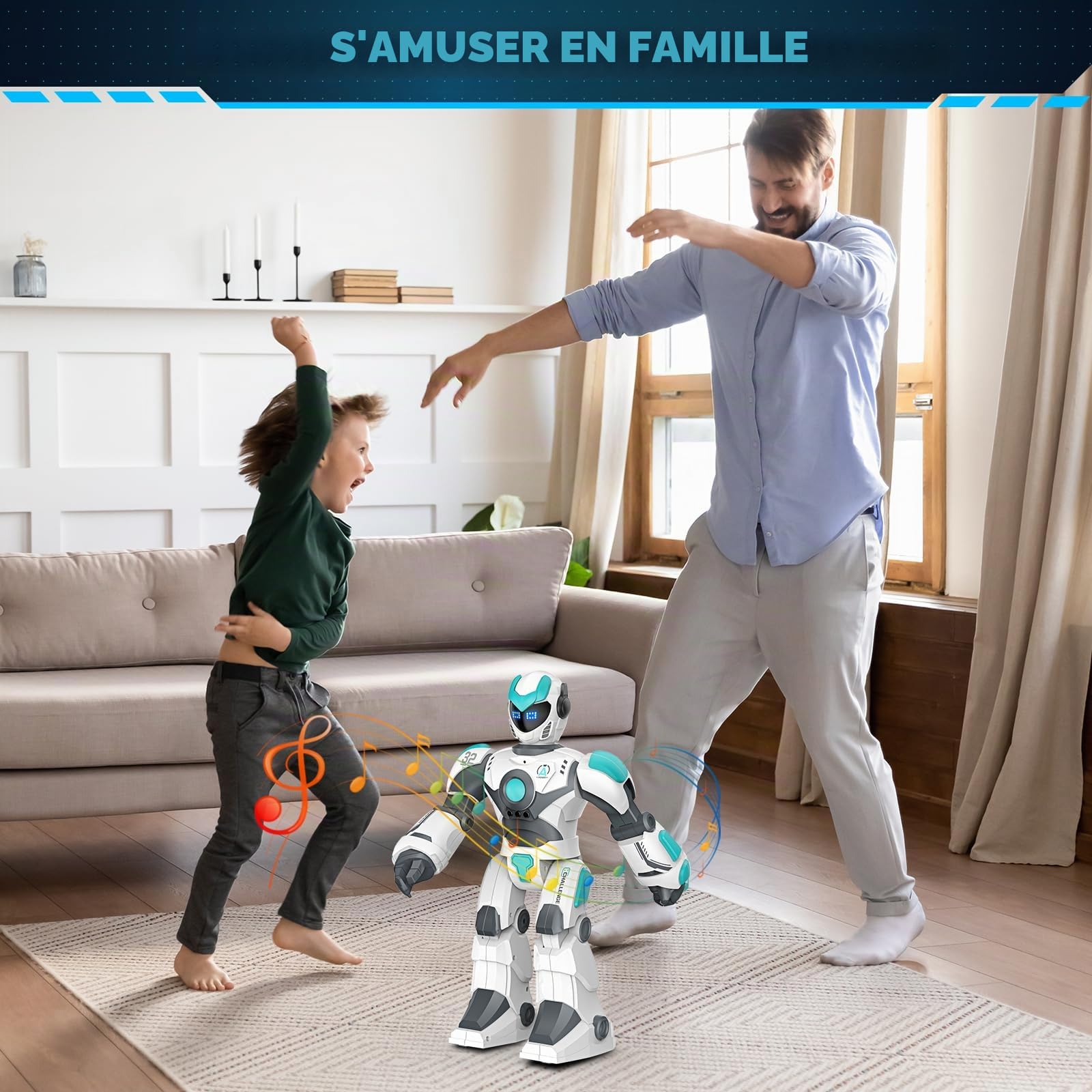 Robot télécommandé programmable RC pour enfants, grand jouet de 40 cm avec chant, danse, détection de gestes et commande vocale, intelligent rechargeable pour tout-petits garçons filles 3+