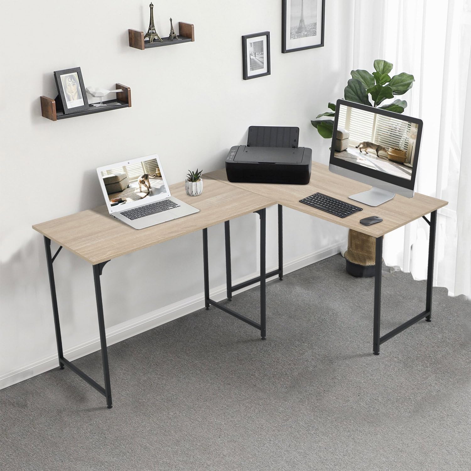 Nature Small Computer Desk, 39 Inch Work Desk with MDF Board & Black Metal Frame, Office Table for Home Office, Bedroom, Small Spaces, Study Table with Adjustable Leg Pads