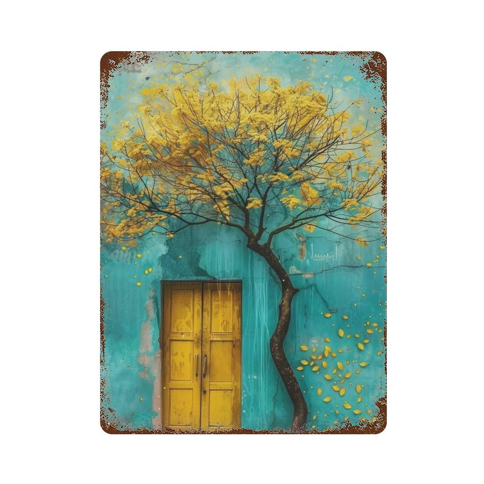 Wihyrtui Style Minimal Vertical Mottled Wall Solitary Blossom Tree 03 Wall Retro Iron Metal Tin Sign Vintage Art Poster Modern Home Cofffee Club Art Bar Shop Decor 40X30cm