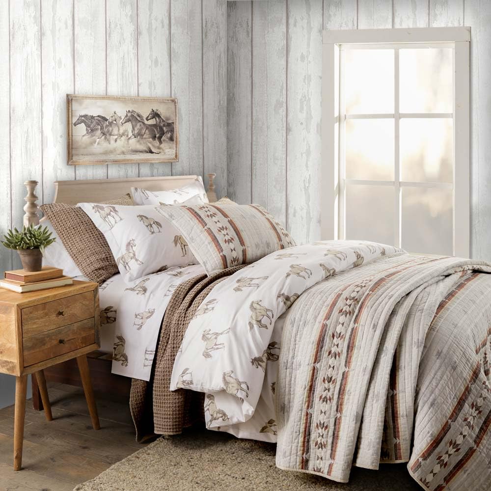 Rod's Alamosa Southwest (Quilt) Neutral Southwest Design - Gray Taupe Beige Red – Linen Texture - King Quilt (106x92in) - Cotton