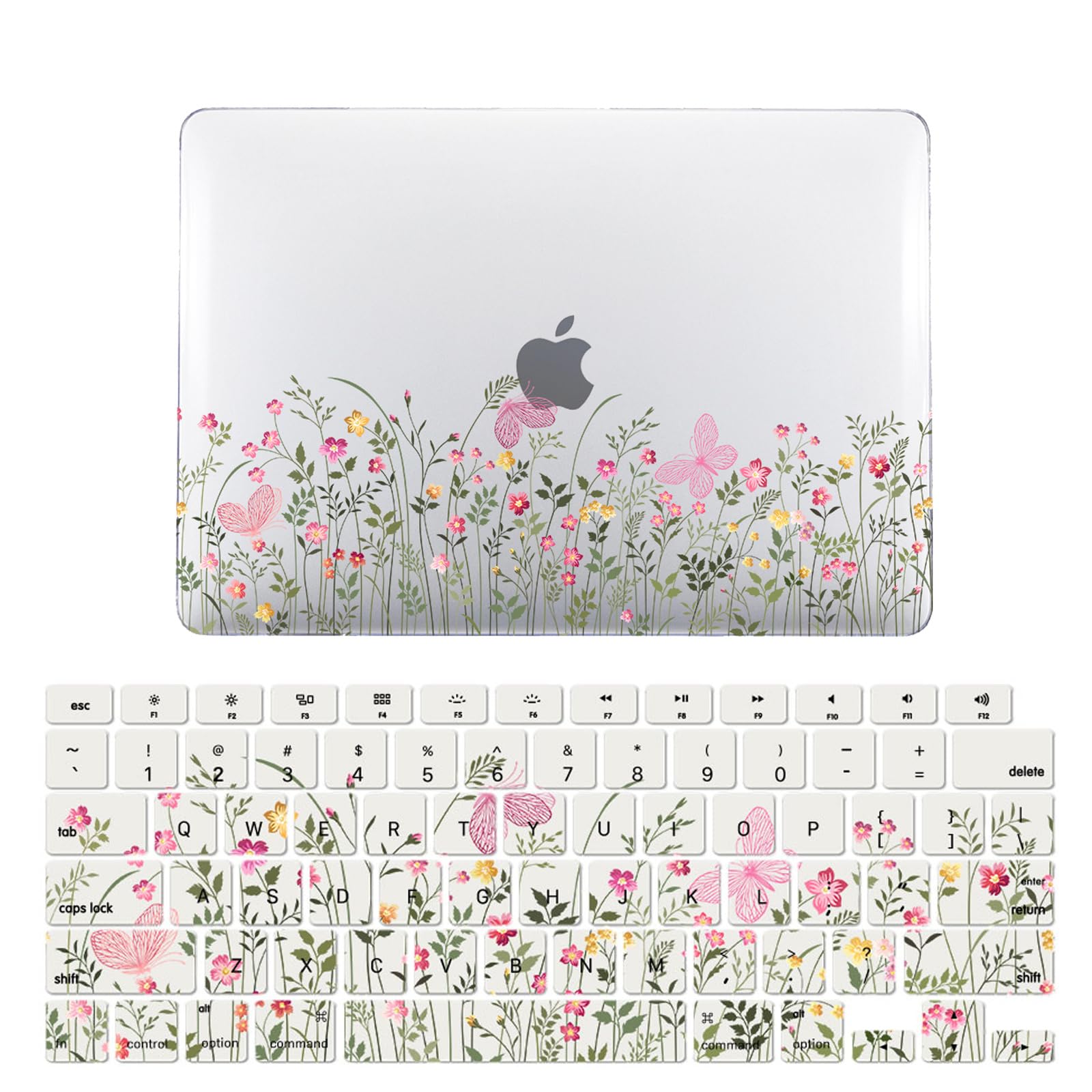 Carcasa MacBook Air 15 M2 A2941 con diseño de flores y protector de teclado 6