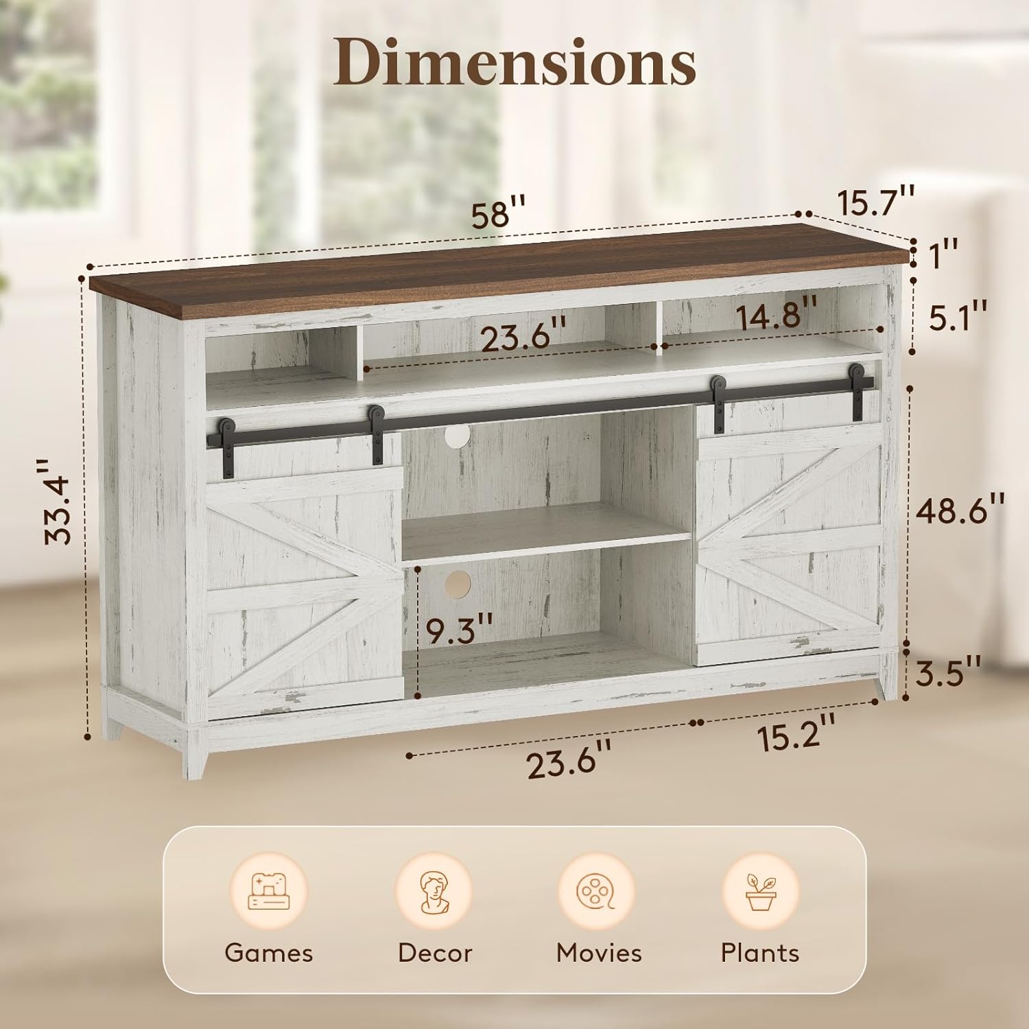 Detailed dimensions of the Lifewit Farmhouse TV Stand