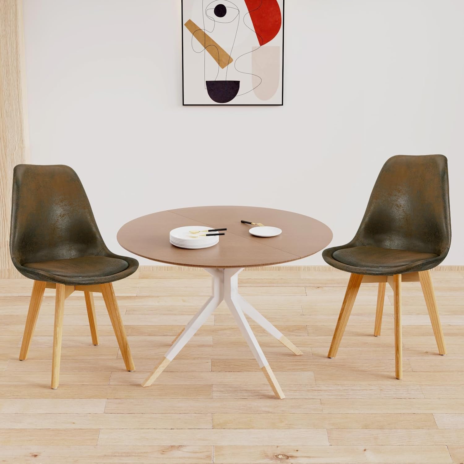 JIJIAN Set di 6 Sedie da Pranzo in Pelle Scamosciata, Sedie da Cucina con Cuscini e Gambe in Legno, Stile Nordico Moderno adatto a Sala da Pranzo, Cucina e Soggiorno, ecc