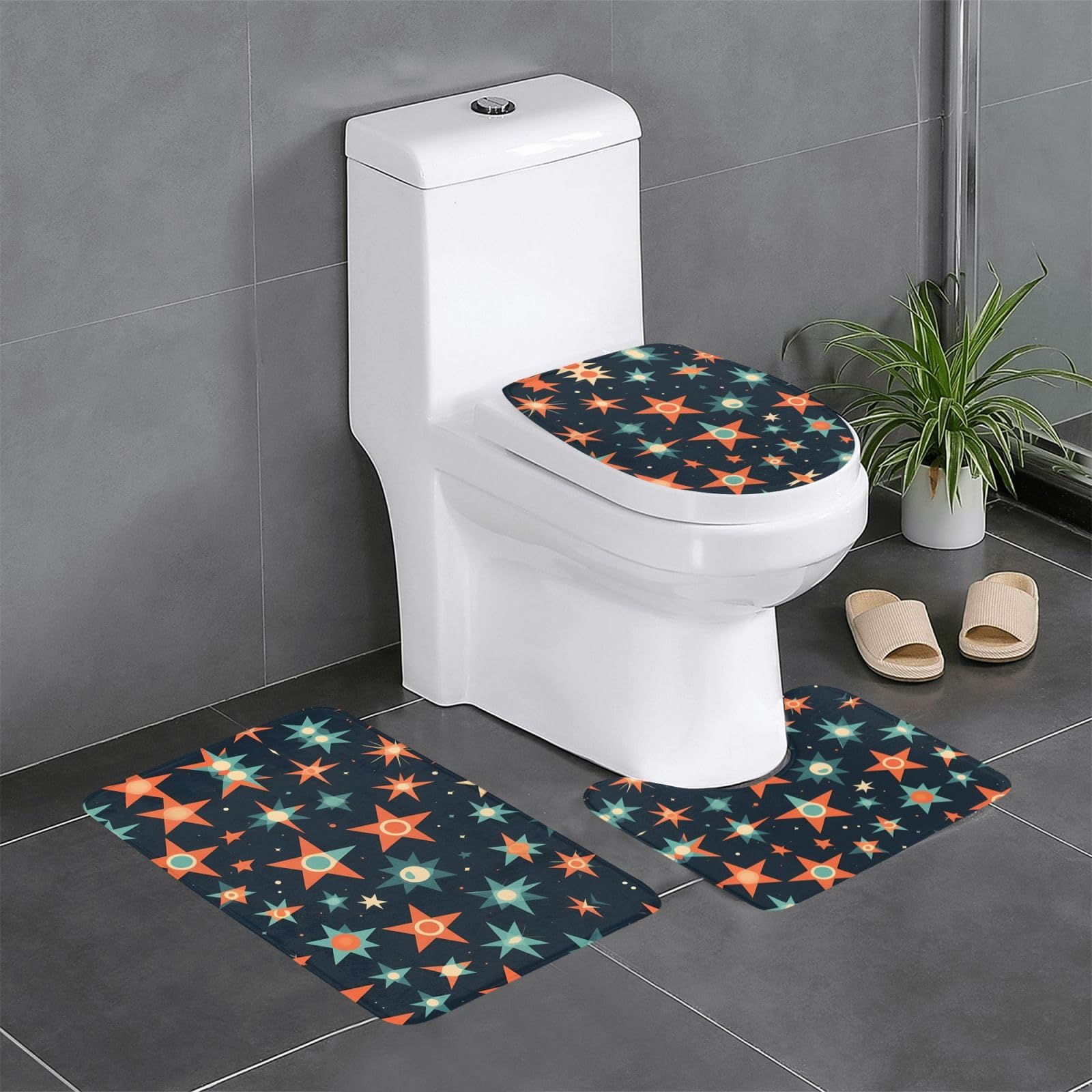 Tapis de salle de bain antidérapants Atomic lot de 3 tapis contour WC ovale rectangulaire rétro