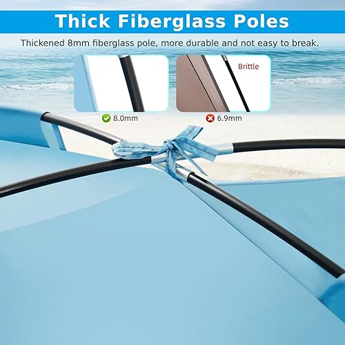 Miniatura 6 de Tienda de campaña de playa con protección UV UPF 50+ para 2-3 personas, cabaña portátil y fácil de instalar, 3 puertas enrollables y varillas de