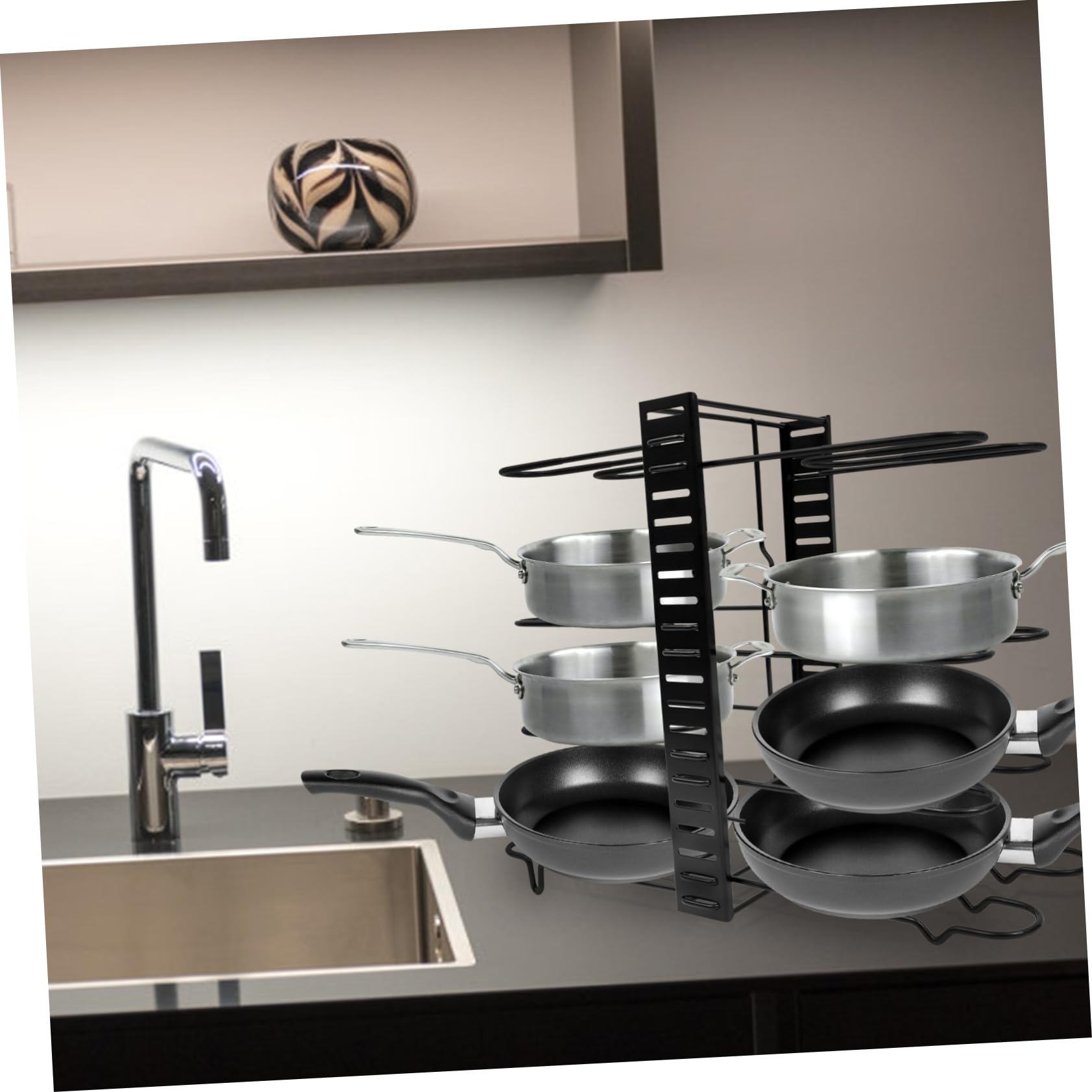 Cabilock Soporte para Tapas de Ollas y Sartenes de Hierro Negro Plegable | Montaje en Pared, Uso sobre Encimera, Ahorro de Espacio y Antideslizante, para Almacenamiento Doméstico de Cocina