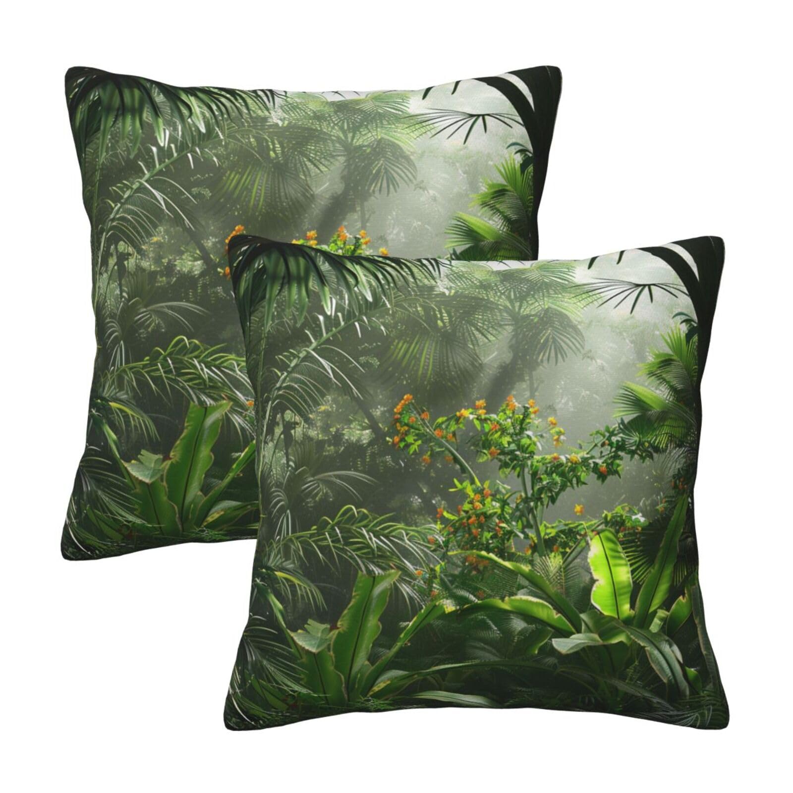 kkvhhyuo flowers in Tropical Rainforest Print Pillow Covers Set of 2, Square Decorative Cushion Covers with Hidden Zipper, Throw Pillow Cases for Living Room Sofa Bed Chair, 45x45 cm