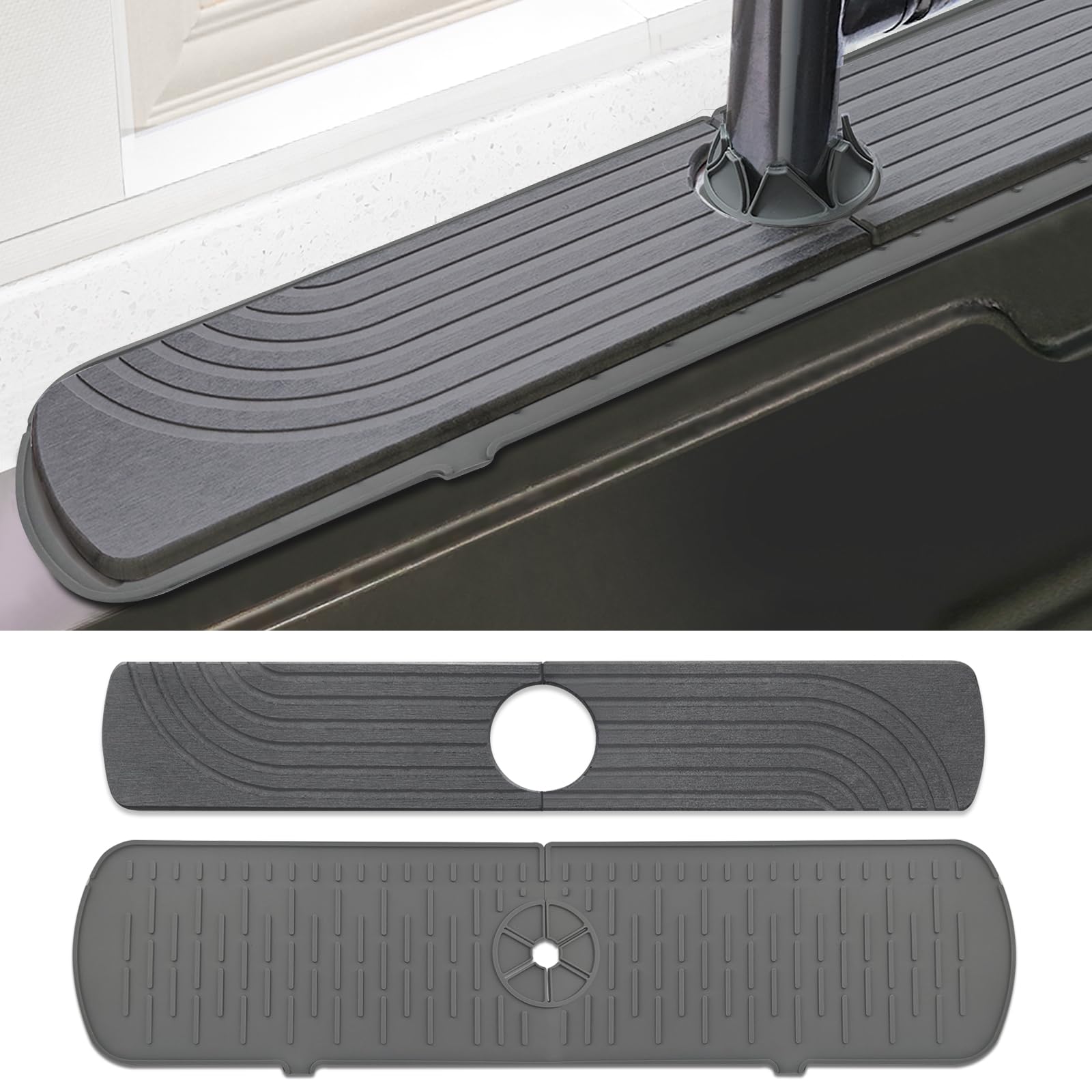 Faucet Mat Set- Diatomite Fast Drying Stone Sink Tray with silicone pad, Fast Drying, Super Absorbent, Prevents Moisture Buildup - for Kitchen Sink Bathroom Faucet Counter