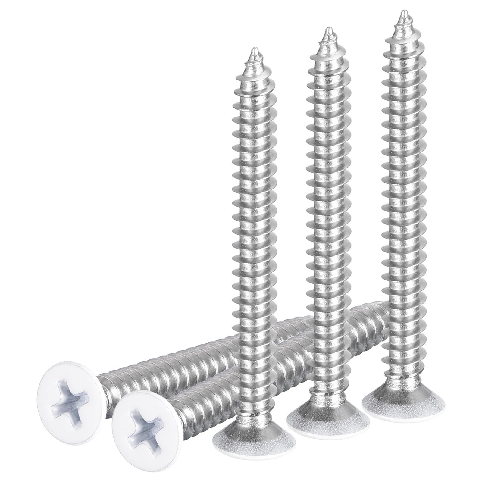 DTGN 50Pcs ST5x50mm Flat Head Wood Screws, 304 Stainless Steel White Phillips Self Tapping Screws