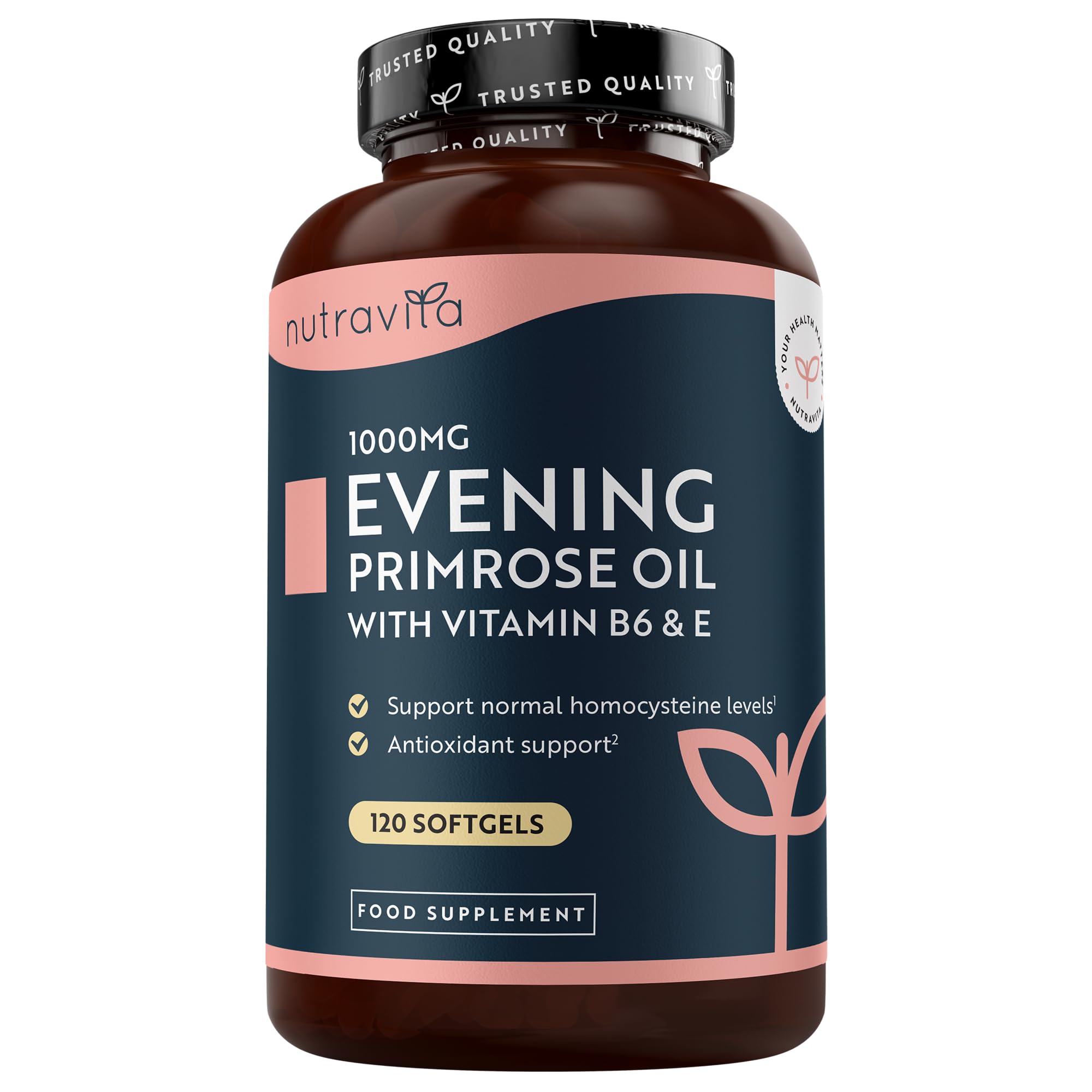 Nutravita Olio di Enotera 1000 mg con Vitamina E & B6 – 120 Capsule Molli ad Alta Potenza – Ricca Fonte di Omega 6 e GLA - Contribuisce al Mantenimento della Pelle Normale