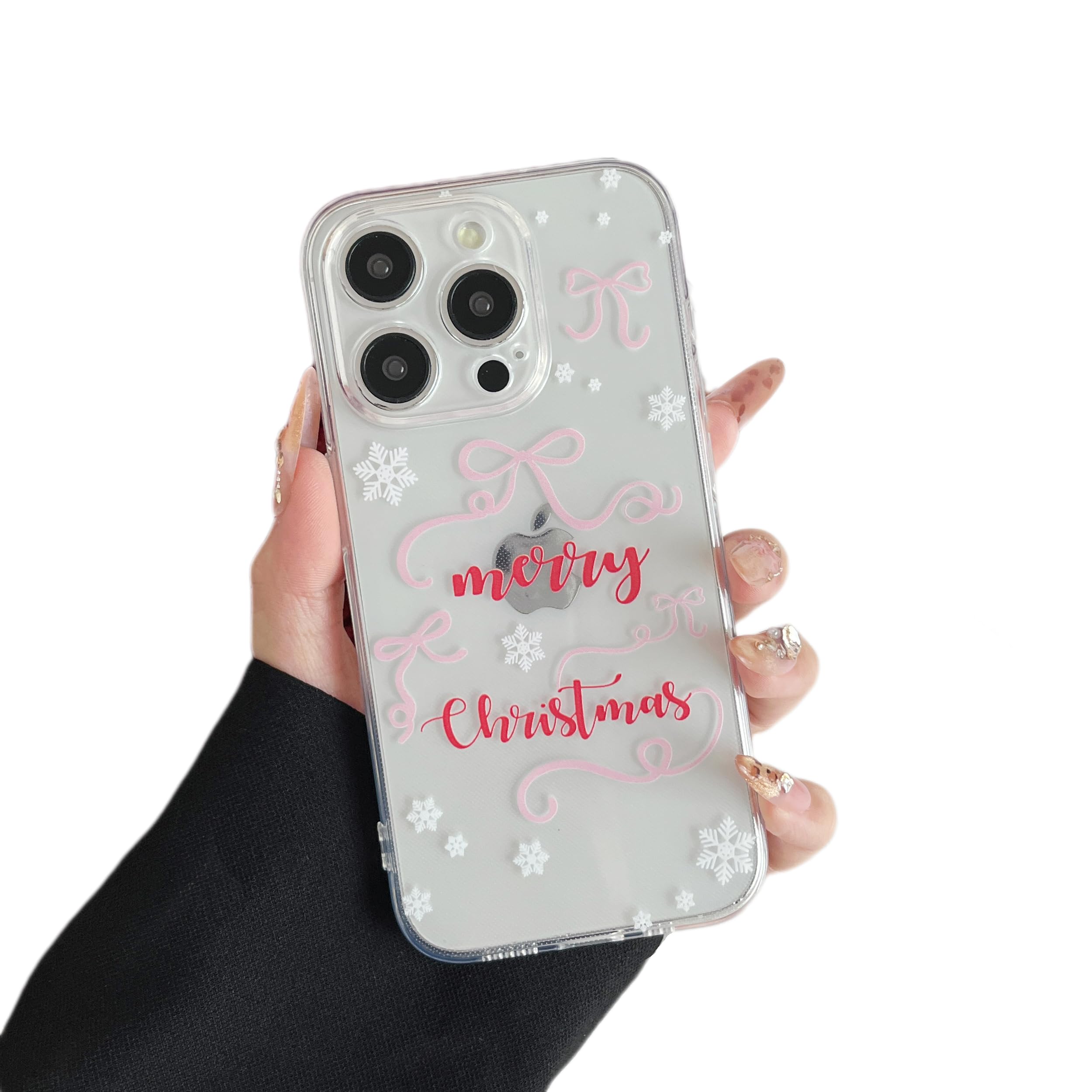 ZTOFERA Christmas Phone Case for iPhone 16 Pro Max 6.9 inch,Clear Cute Merry Christmas Bow Pattern Phone Case Gifts Transparent Hard PC +TPU Bumper