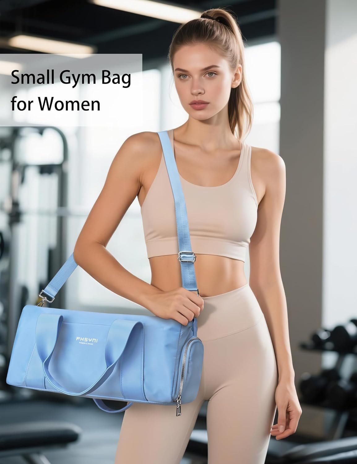 Sports Small Gym Bag for Women, Cute Mini Duffle Bag with Wet Pocket & Shoes Compartment, Personal Item Travel Workout Bag, 16"- Small, Sky Blue - Image 5