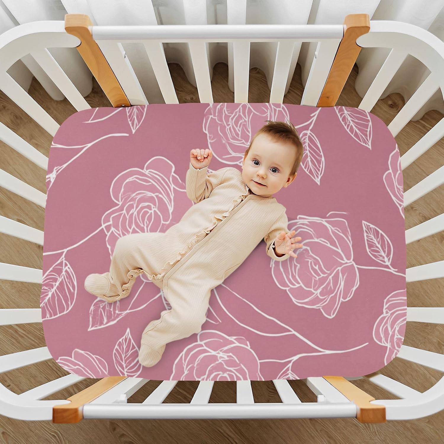 Crib Sheets Baby for Boys Girls Breathable Neutral Toddler Bed Sheets for Standard Size Toddler Mattress 39x27 Inch Pink Art Roses