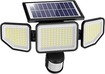 Onforu 4500LM Solar Lights Outdoor, 3 Heads Security Lights with Remote Control, IP65 Waterproof Motion Sensor Lights, 3 Modes Solar Light Fixtures for Wall, Porch, Yard, Outside, 1 Pack