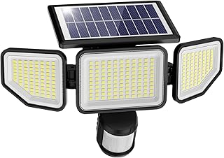 Onforu 4500LM Solar Lights Outdoor, 3 Heads Security Lights with Remote Control, IP65 Waterproof Motion Sensor Lights, 3 Modes Flood Lights for Wall, Porch, Yard, Outside, 1 Pack