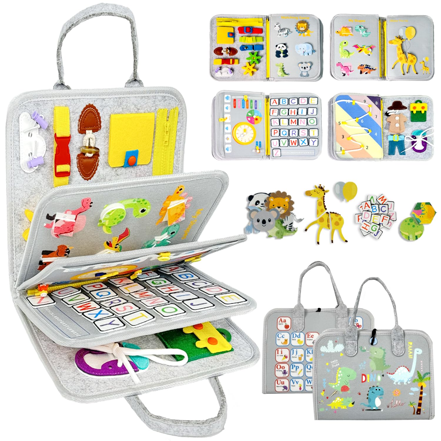 Qizfun Busy Board Book Montessori Toys for 1 2 3 4 Year Old, Boy Girl Birthday Gifts, Educational Sensory Learning Toys for Toddlers 1-3, Car Airplane Travel Activities Toys for Kids Ages 2-4 Year Old