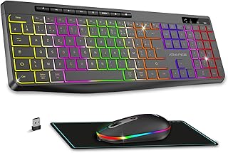 R: Conjunto de teclado y ratón inalámbricos retroiluminados, 2,4 GHz, recargable, retroiluminación RGB, fin y silencioso, ratón LED óptico, conjunto para PC, Mac ordenador portátil