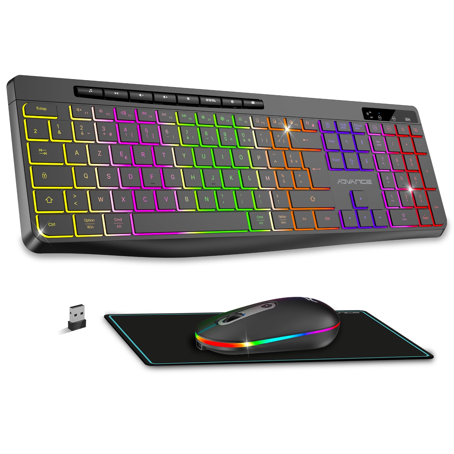 R: Conjunto de teclado y ratón inalámbricos retroiluminados, 2,4 GHz, recargable, retroiluminación RGB, fin y silencioso, ratón LED óptico, conjunto para PC, Mac ordenador portátil
