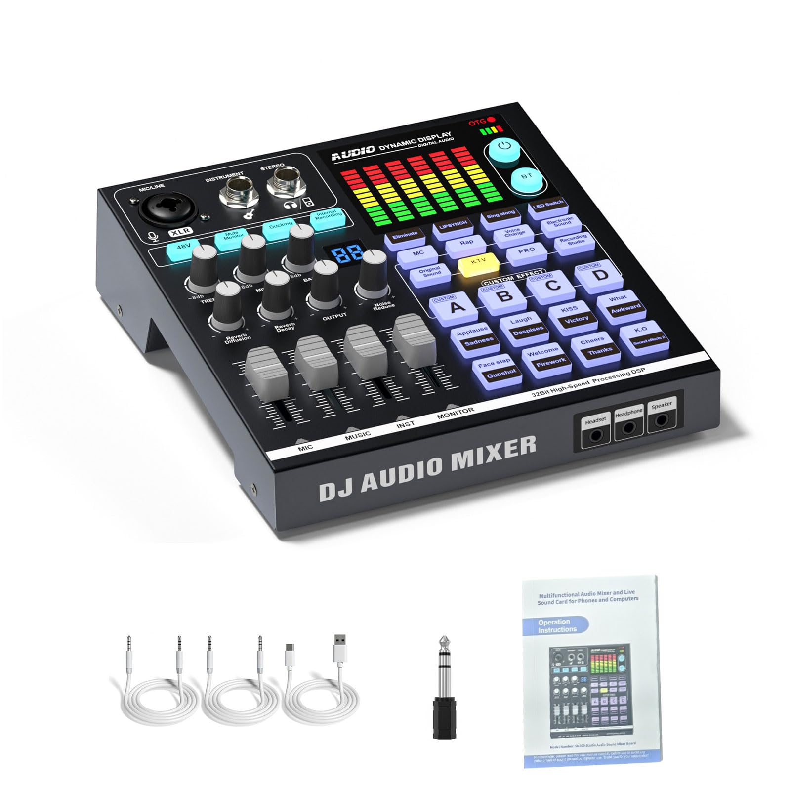 Btuty Scheda Podcast 48V Mixer DJ BT Scheda Musicale Esterna Mixer da Gioco per Studio di Streaming Live