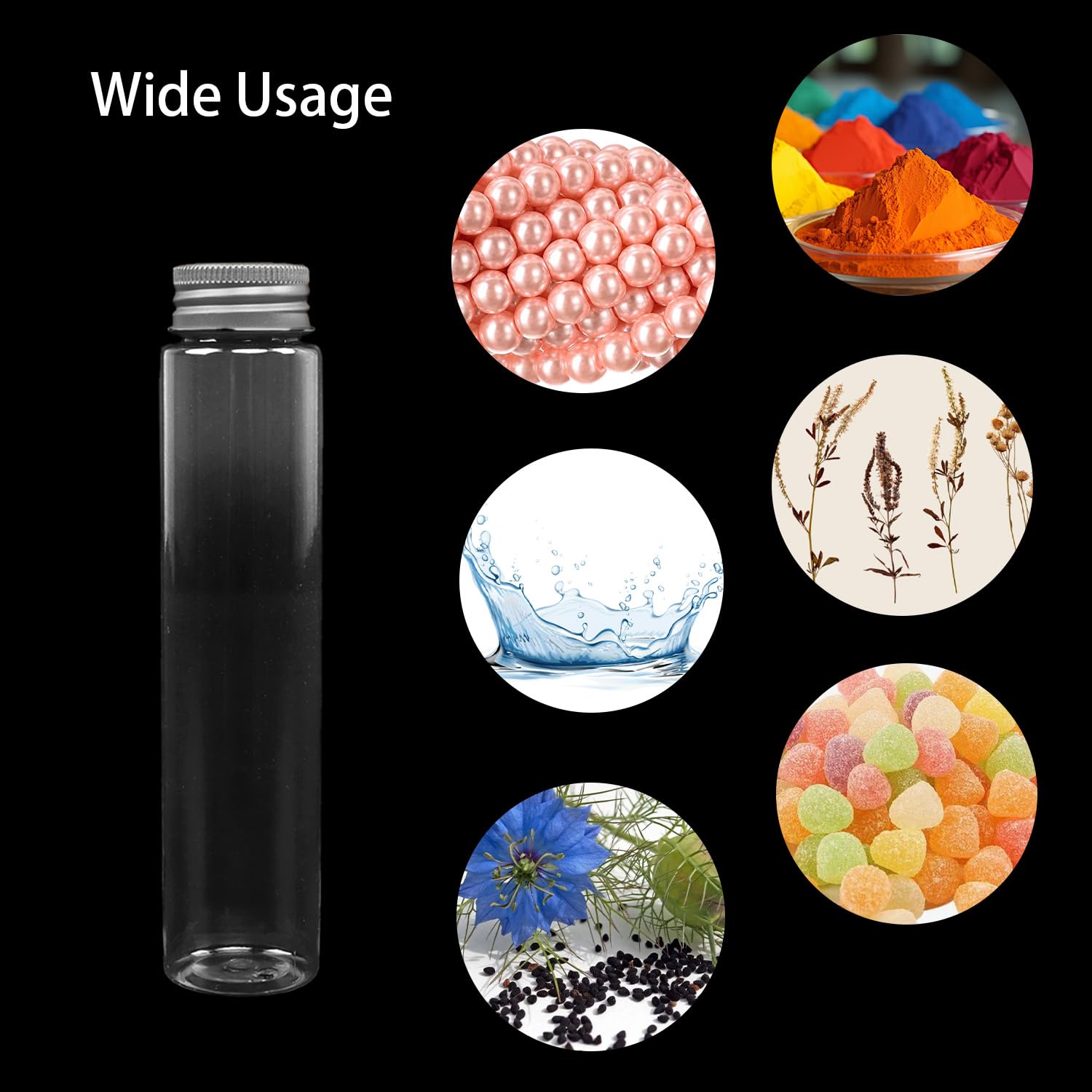 Provette in plastica, confezione da 50 provette da 115 ml, provette piatte in plastica con tappi a vite, 30 x 150 mm, imbuti inclusi, grandi contenitori riutilizzabili per sale da bagno, conservazione