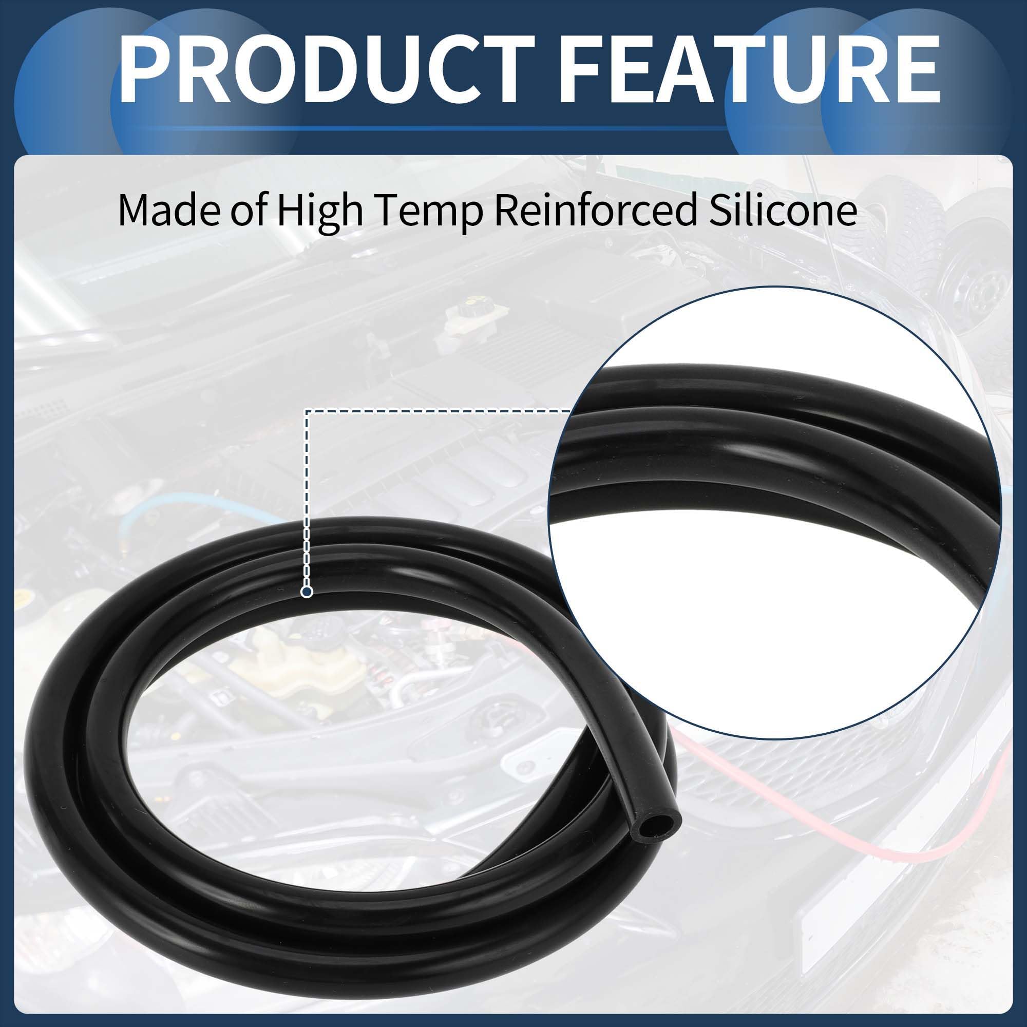 Tubo in Silicone per Aspirazione Motore 6FT 3/8" 10mm ID 2.5mm Spessore Auto Tubo in Silicone Nero ad Alta Temperatura