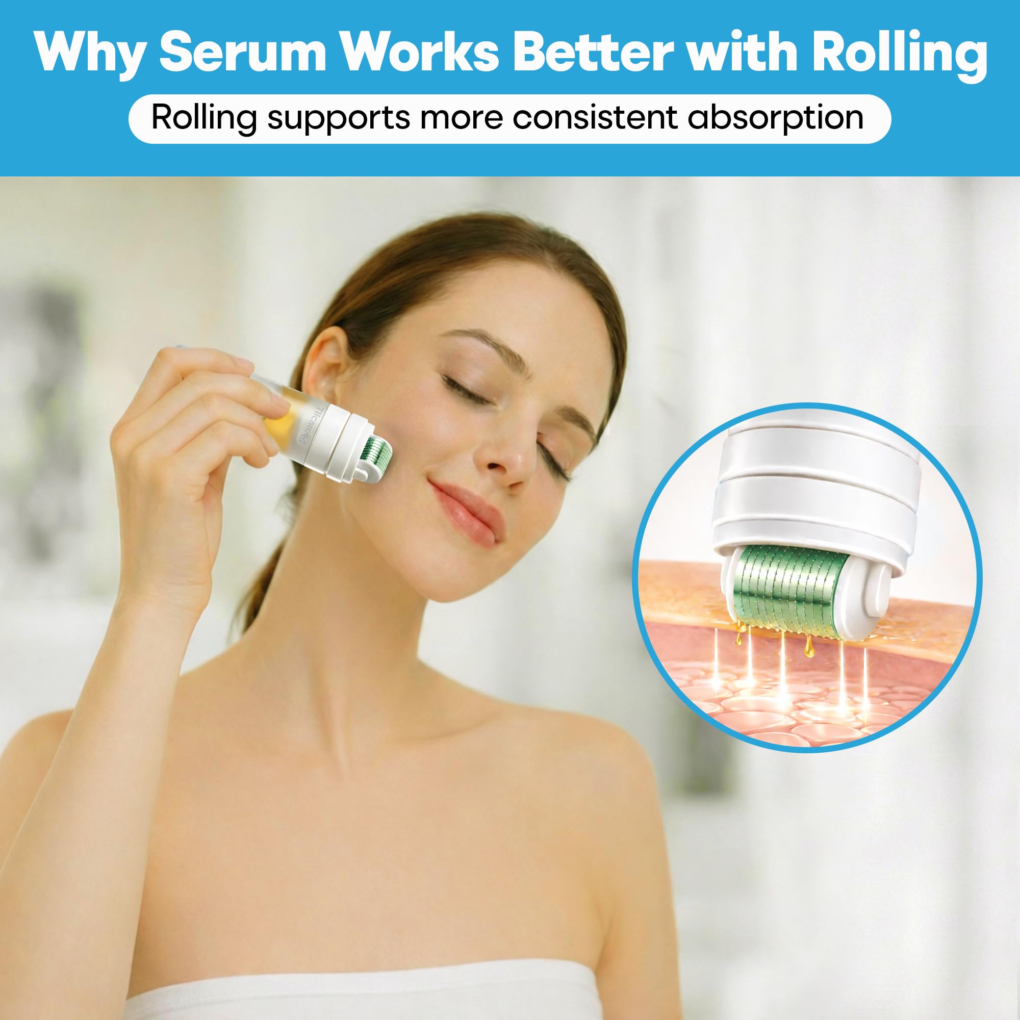 Derma Roller para Rostro, Cuero Cabelludo y Barba con Aplicador de Suero – Rodillo Capilar para el Cabello de 0,25 mm, Rodillo Capilar de Microneedling para Uso en Casa - Kit de Microneedling