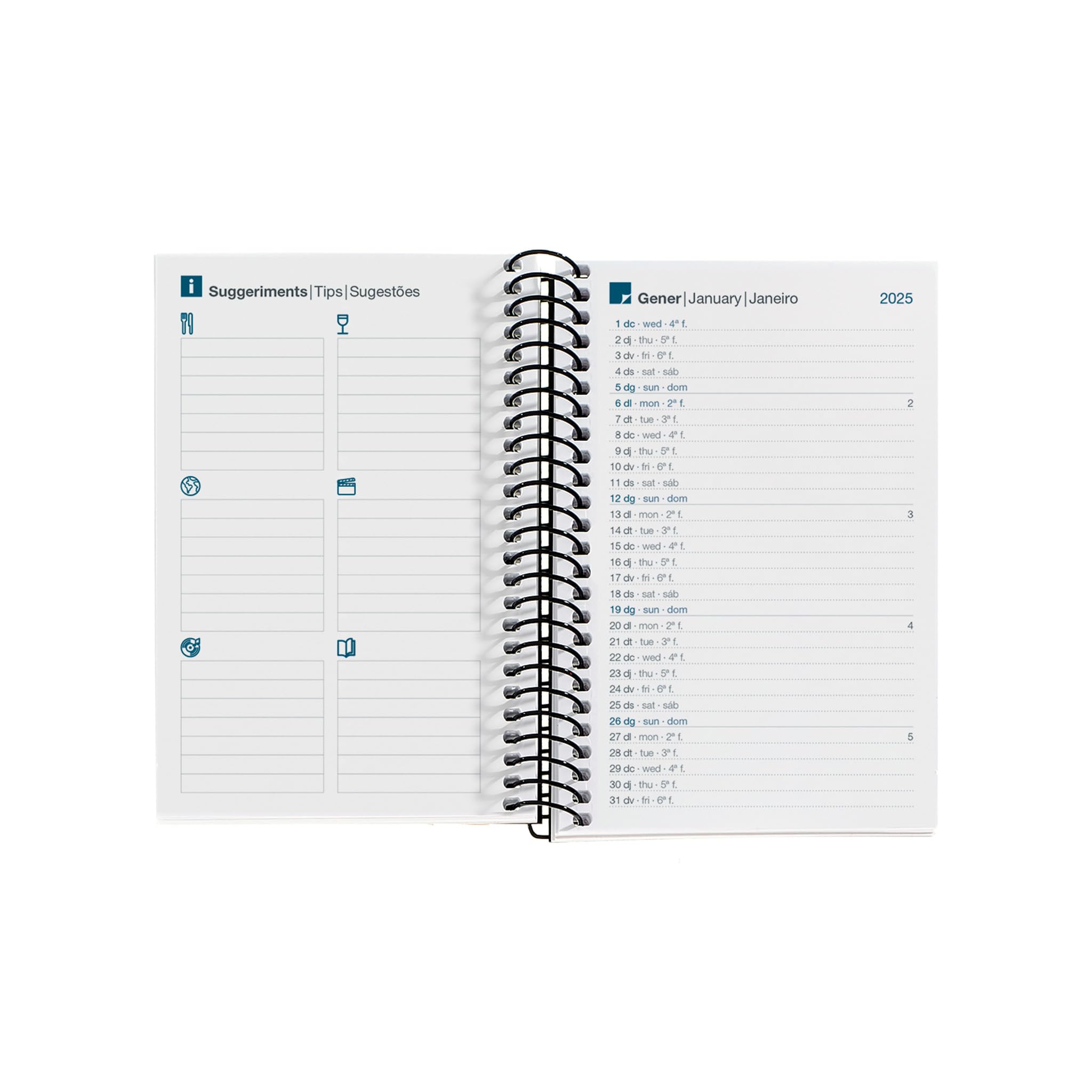 Miquelrius, 2025 Diary, 80 x 120 mm Annual Diary, Day Page Agenda, Laminated Cardboard Cover, Spiral, Elastic Closure - Image 3