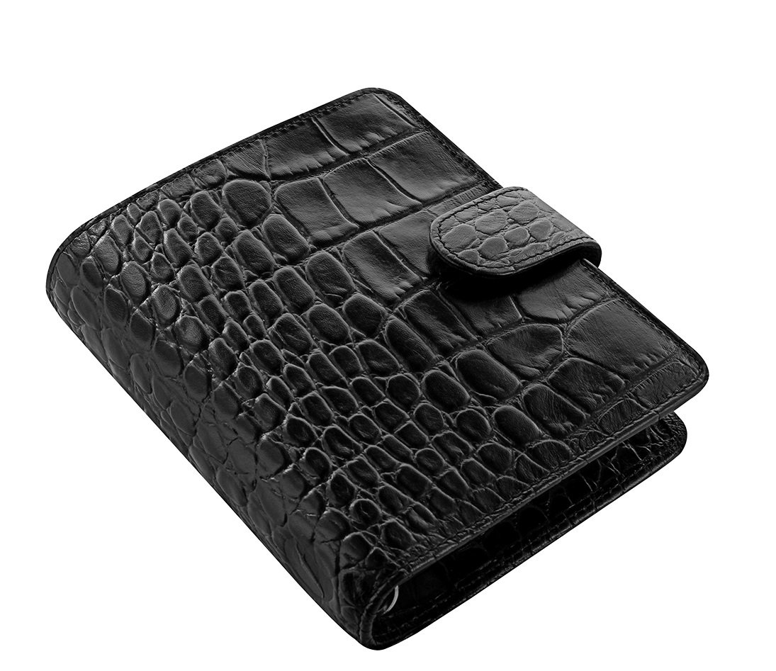 Filofax L026074 Agenda Vitello A7 Calendario Classic Croc Pocket, 19 mm, Nero