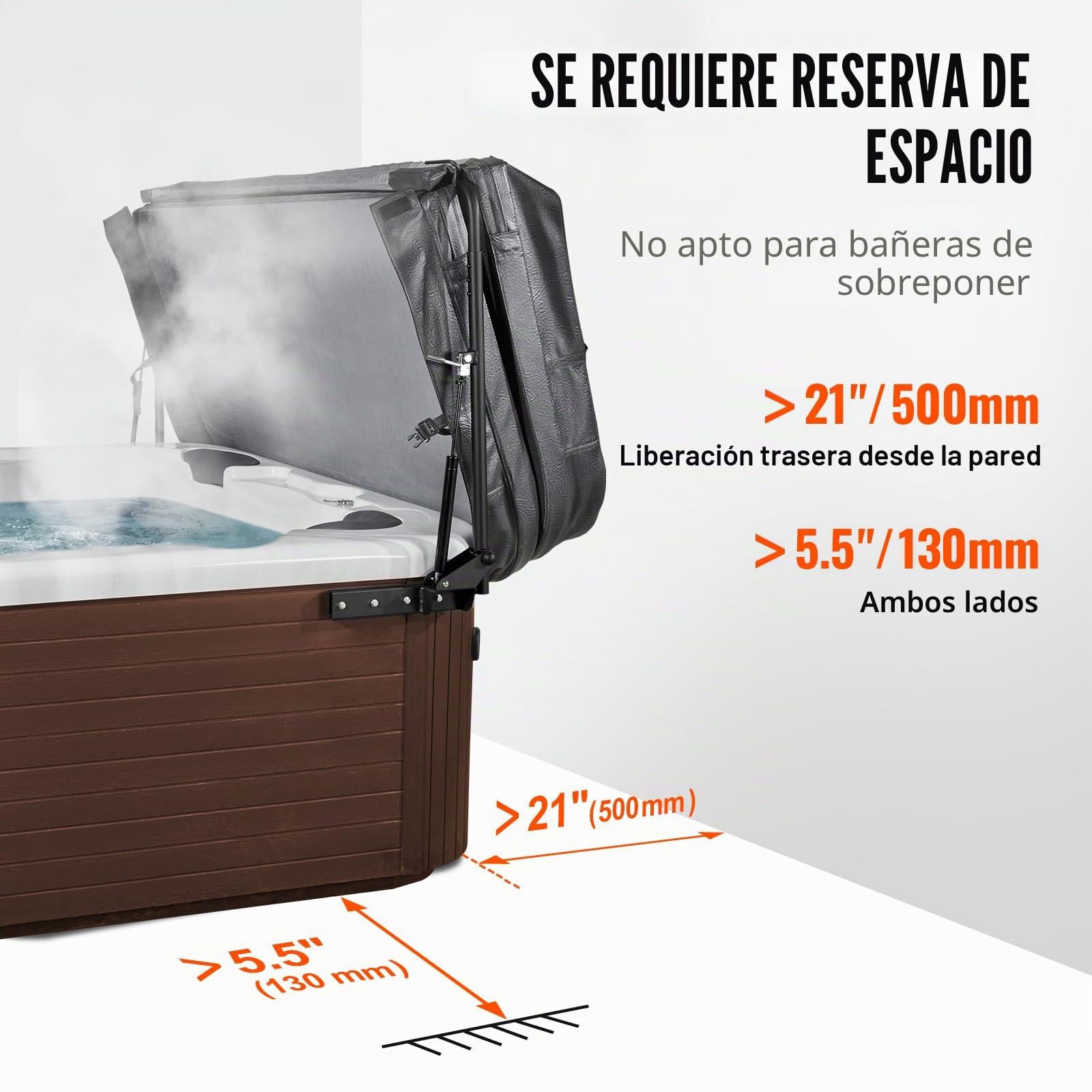 VEVOR Elevador de Cubierta para Jacuzzi Elevador de Cubierta para Spa Hidráulico Longitud 1900-2500mm Ancho 1750-2450 mm Instalado en Parte Superior en Ambos Lados para Varios Tamaños de Jacuzzis, Spa