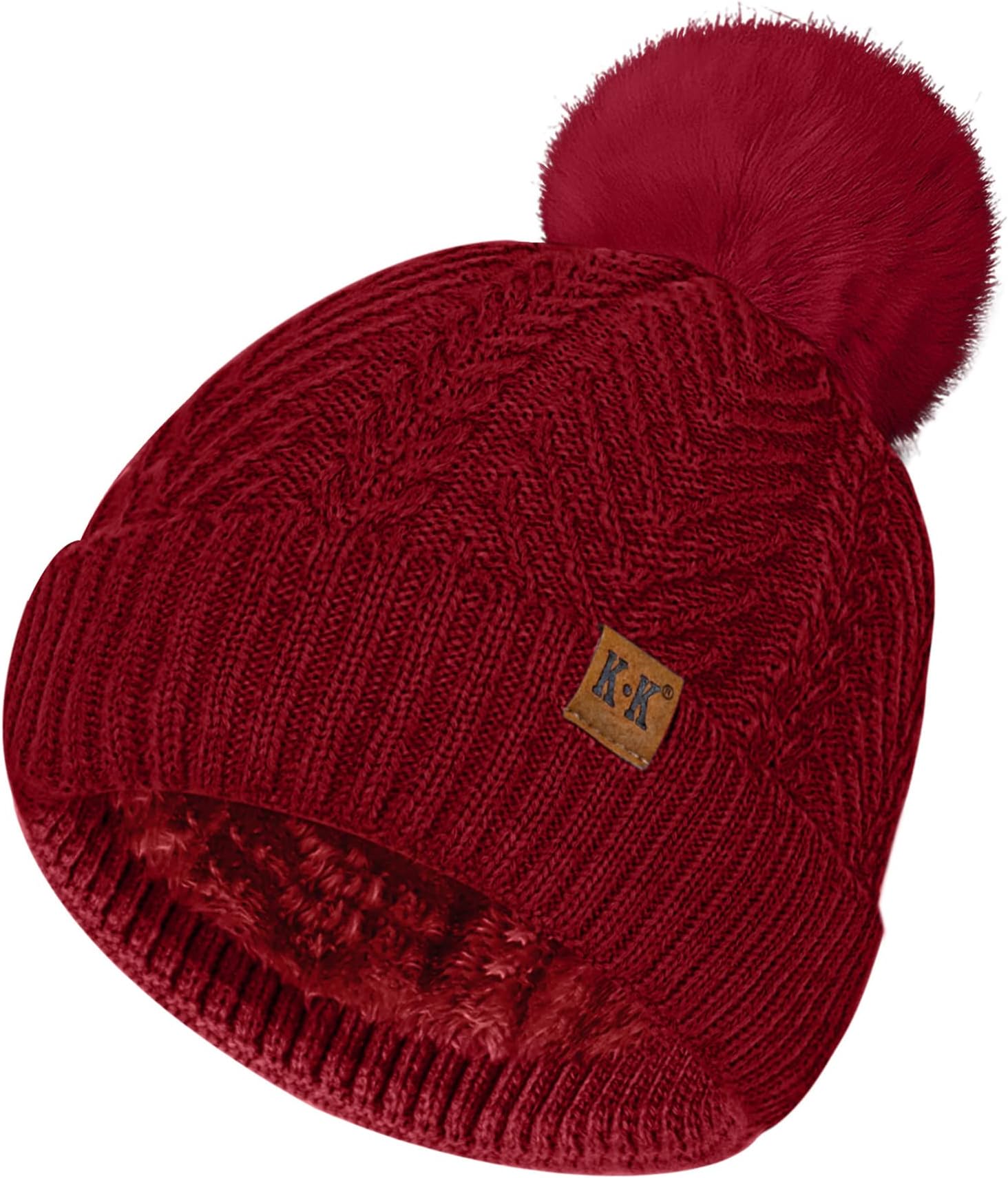ECOMBOS Bobble Hat Women - Winter Hats for Women Warm Beanie Hat Knitted Wooly Hats Thermal Fleece Line with Pom Pom for Ladies Outdoor Ski