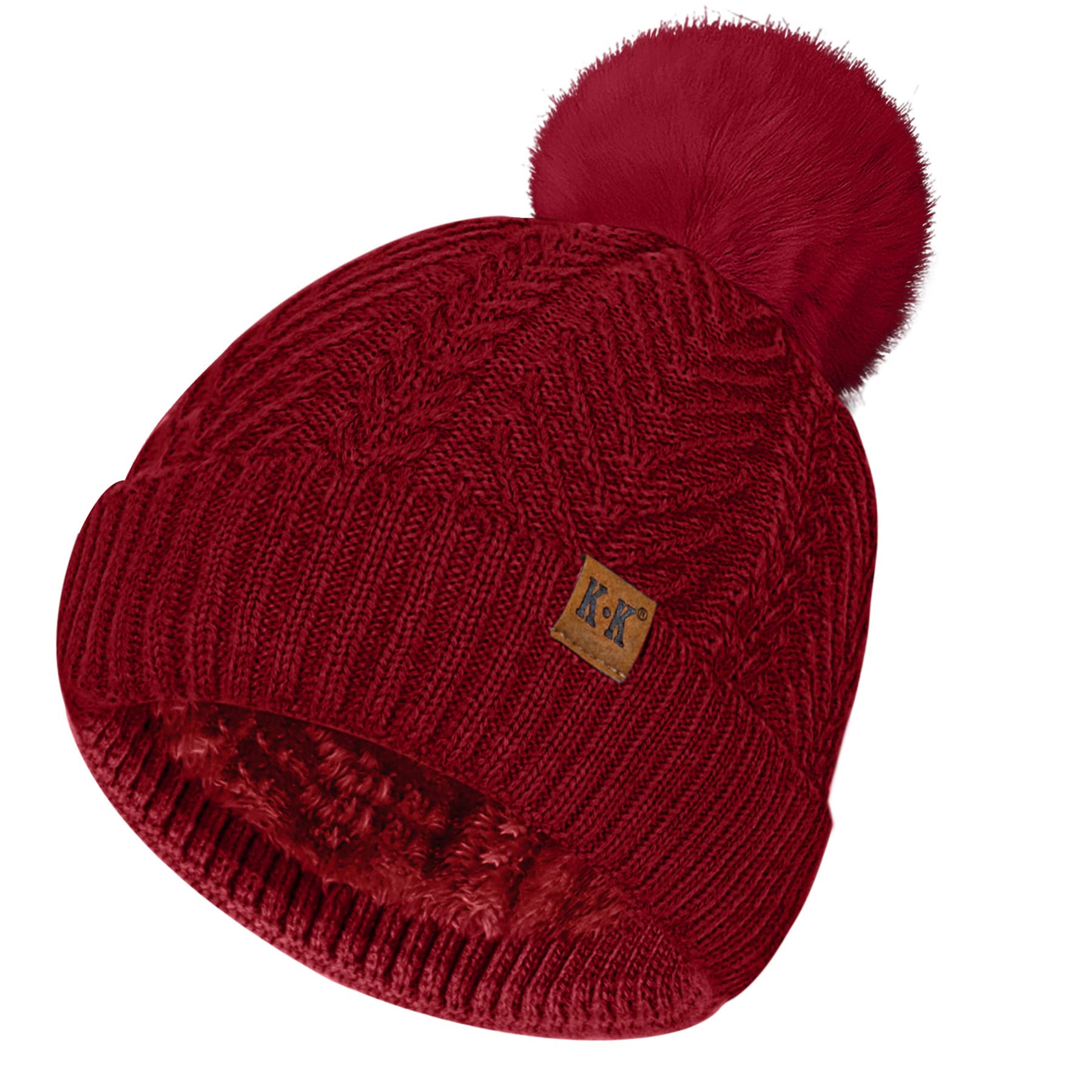 ECOMBOS Bobble Hat Women - Winter Hats for Women Warm Beanie Hat Knitted Wooly Hats Thermal Fleece Line with Pom Pom for Ladies Outdoor Ski