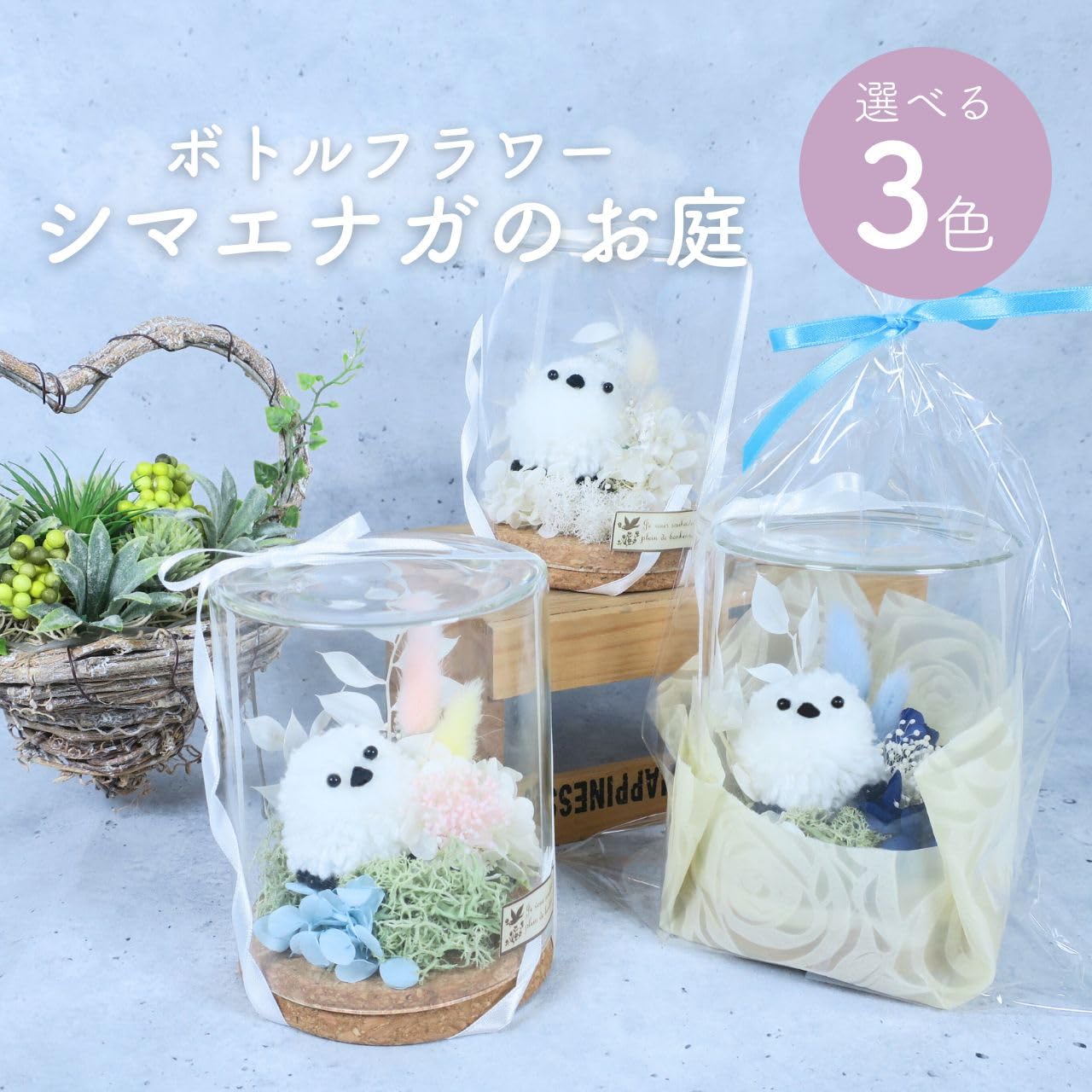 Amazon｜プリザーブドフラワー ボトルフラワー『シマエナガのお庭