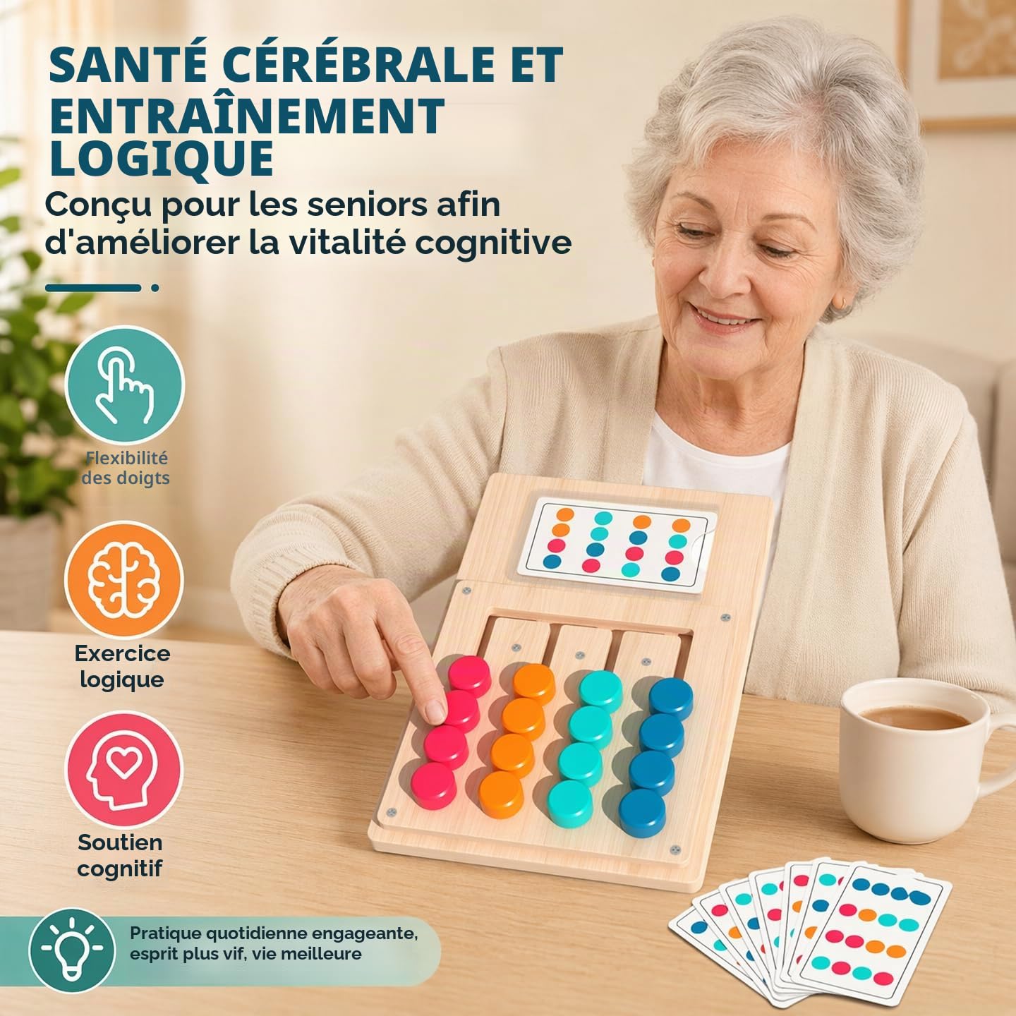 Activités sur la démence pour les personnes âgées, produits en bois faciles pour les personnes âgées, jeux de mémoire de couleur pour adultes, grandes planches sensorielles avec gadgets Fidget