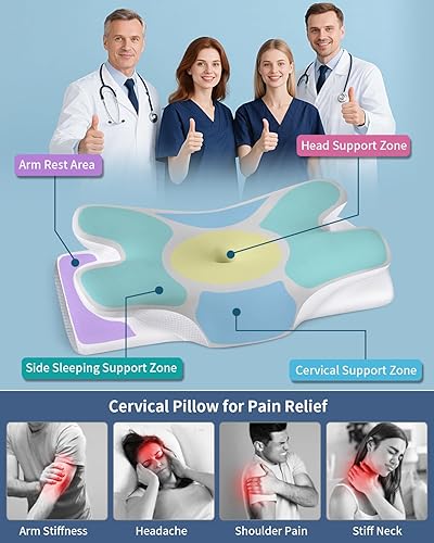 Miniatura 2 de Almohada cervical para aliviar el dolor de cuello para dormir, contorno suave, almohada ergonómica para dormir de lado de 2 alturas, almohada