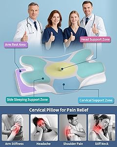 Cervical Neck Pillow for Pain Relief -Ergonomic Side Sleeper Pillow for Sleeping, Contour Memory Foam Pillows for Neck Support, Cooling Orthopedic Bed Rest Pillow for Back and Stomach Sleepers