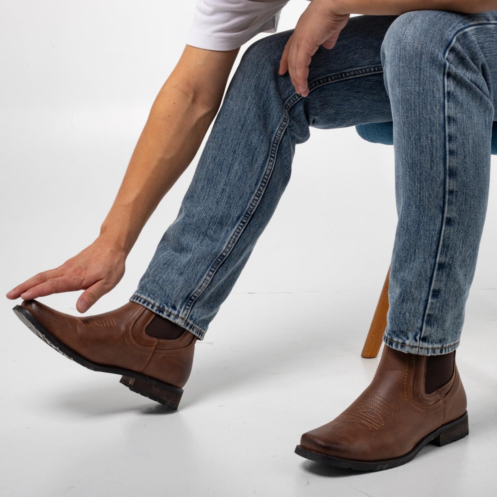 J's.o.l.e Chelsea Bottes de cowboy pour homme Bout carré Brodées Western Fashion Bottines marron