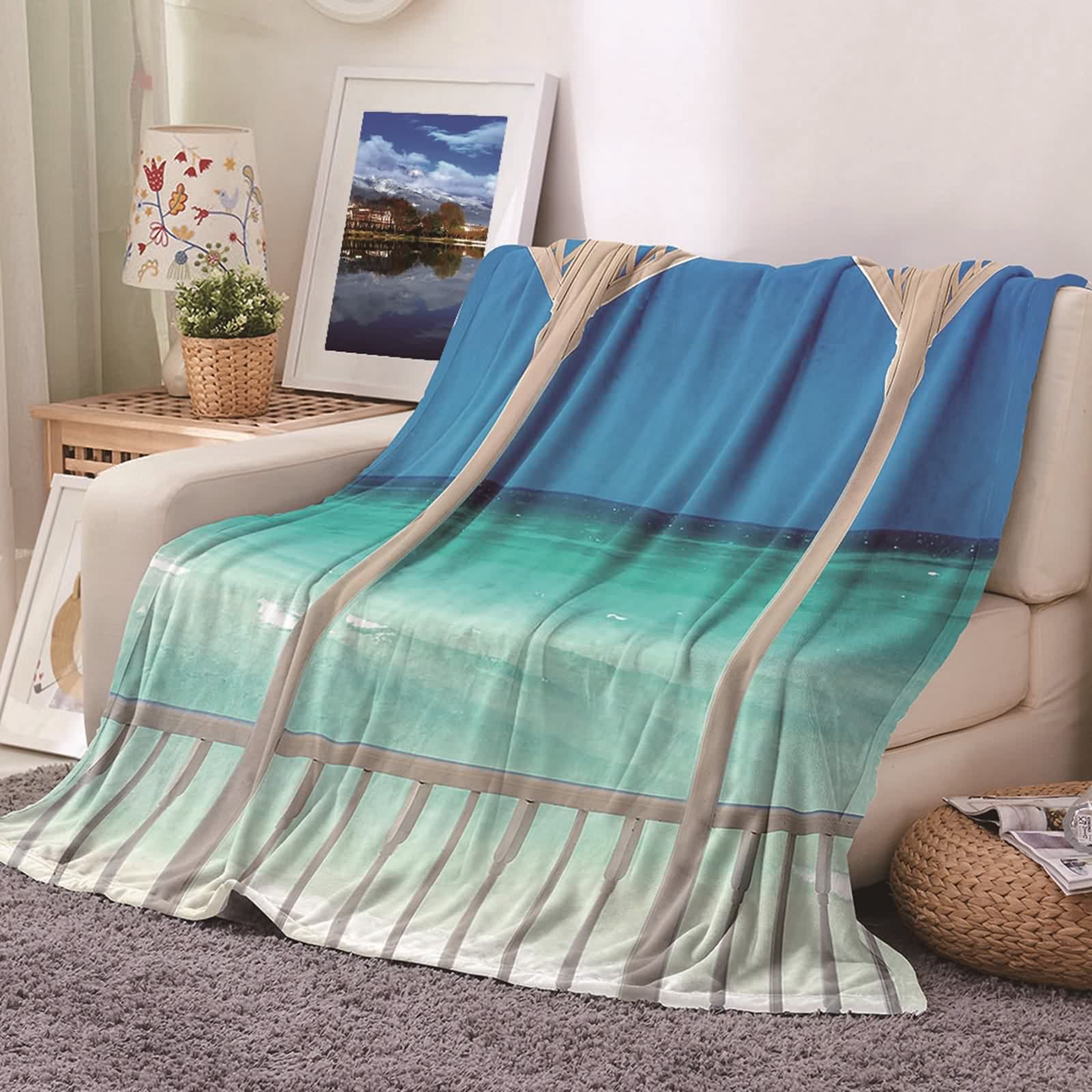 Plaid couverture polaire chaude flannel 100x150cm lit canapé bleu