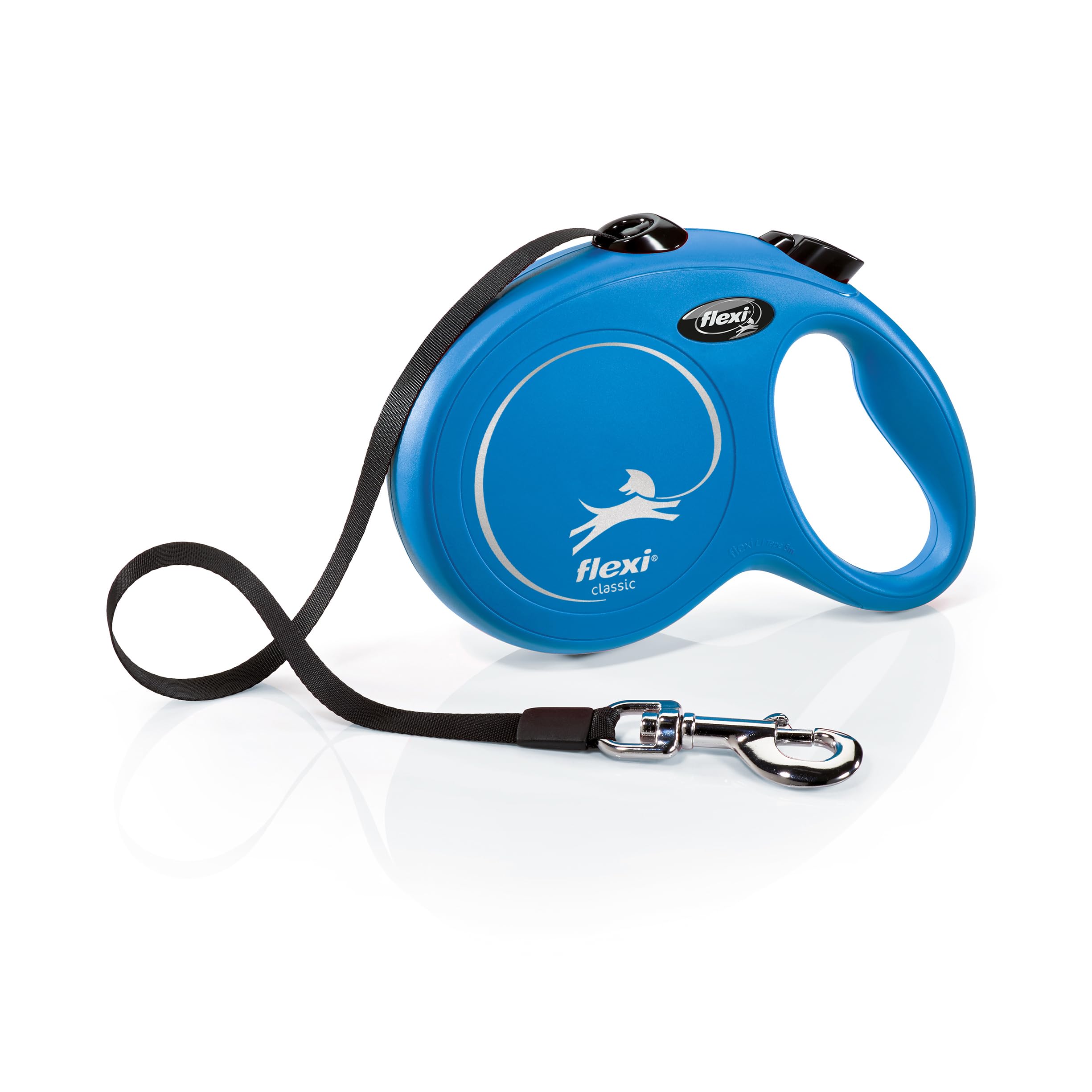 flexi® Classic L | 5 m retractable tape leash for dogs up to 50 kg | Blue | Retractable dog lead | Weight: 350 g | Dimensions: 12.9 x 18.8 cm
