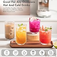 Vista 5 de INSETLAN Juego de vasos de cristal de estilo vintage con diseño de arco, juego de 4 vasos de vidrio ondulado de moda, vasos de cóctel transparentes